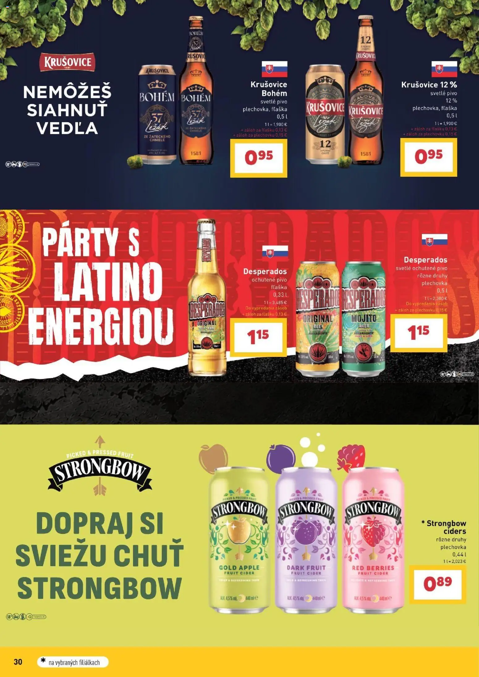 Nové Billa akcie – leták je platný od 30.09.2026 | Strana: 30 | Produkty: Pivo, Cider, Krušovice, Strongbow