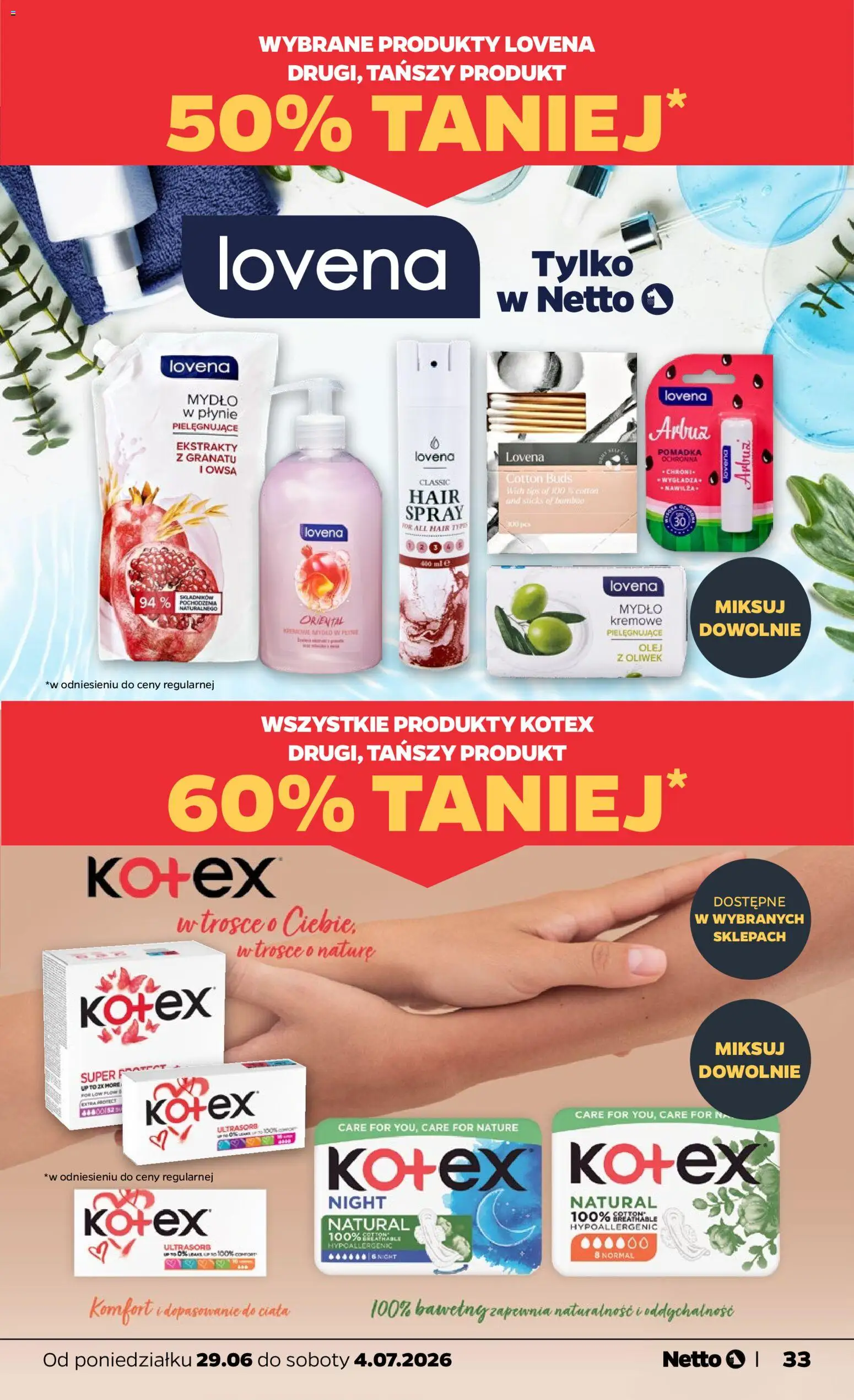 Netto gazetka od poniedziałku spożywcza od 29.06.2026 | Strona: 33 | Produkty: Arbuz, Kremowe mydło w płynie, Olej, Mydło