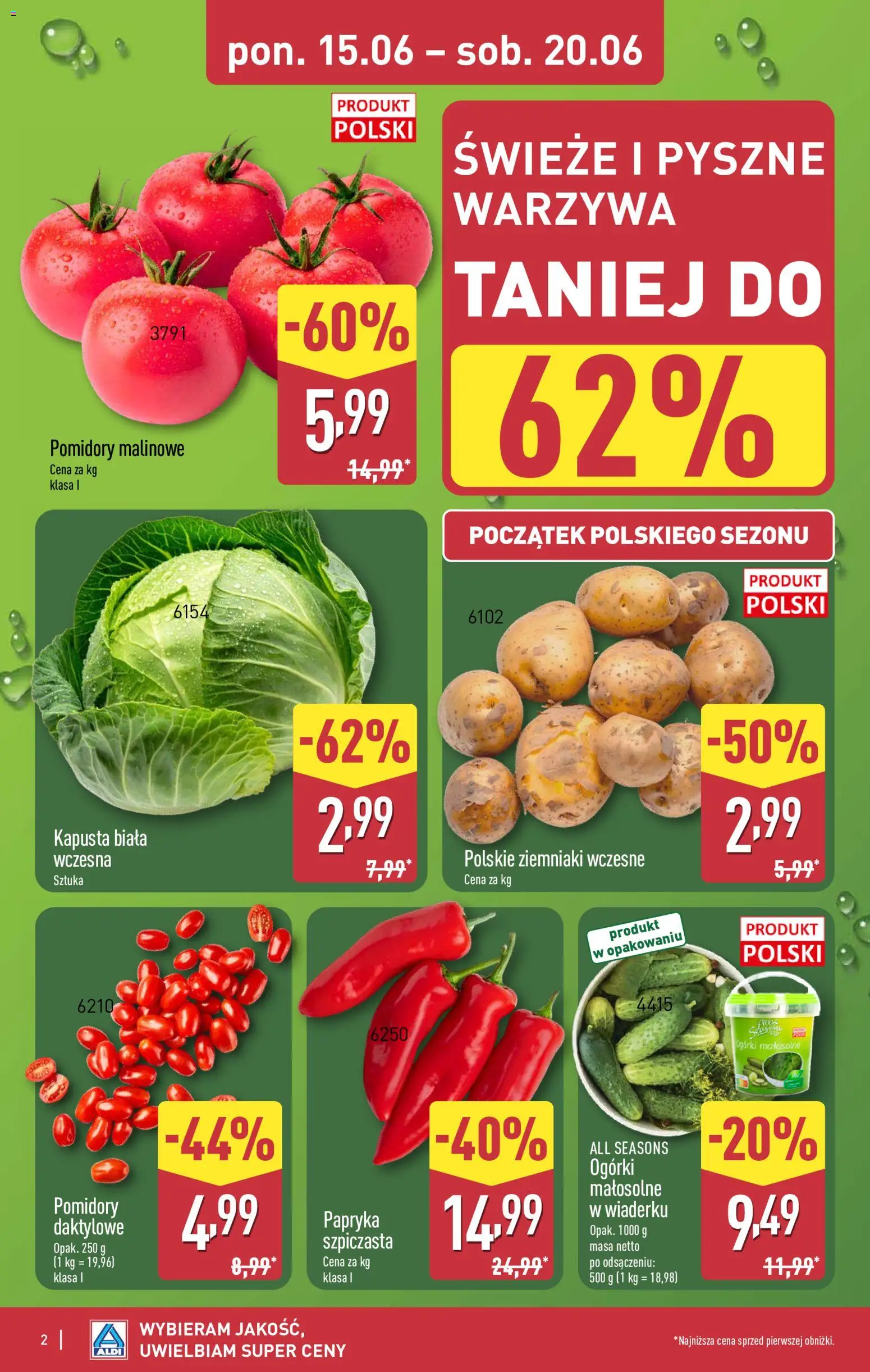Aldi gazetka od 15.06.2026 | Strona: 2 | Produkty: Pomidory, Ogórki, Ziemniaki, Warzywa