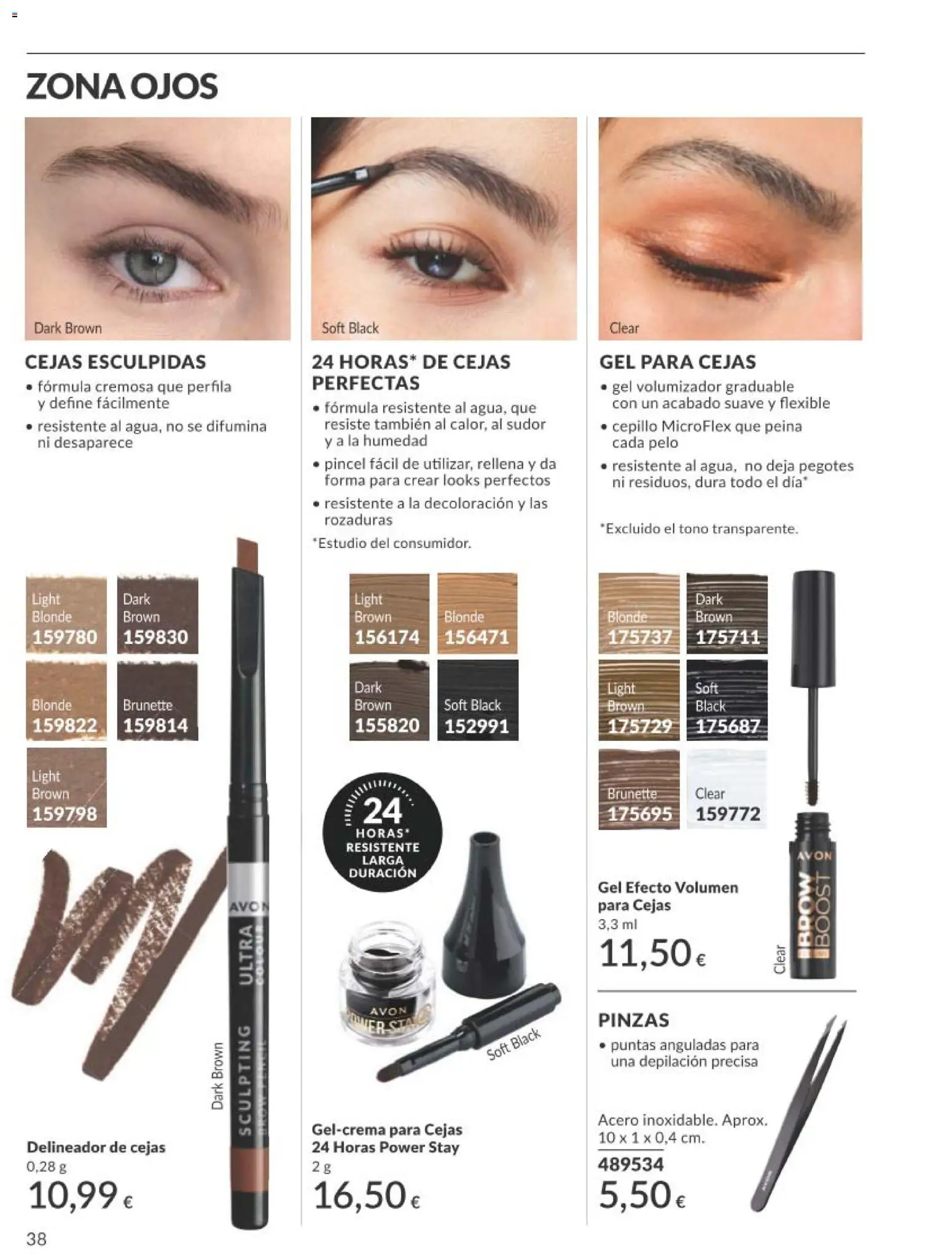 Catálogo AVON campaña 8 │ válido desde el 01/08/2026 | Página: 38 | Productos: Cepillo, Delineador, Delineador de cejas