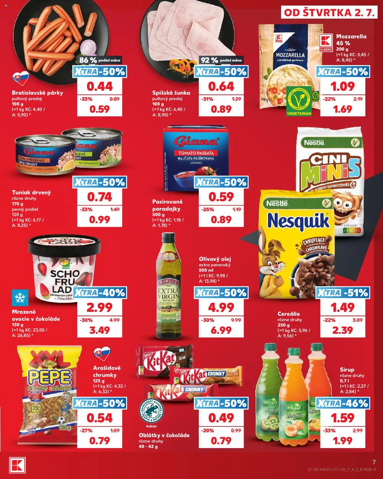 Nové Kaufland akcie – leták je platný od 02.07.2026 | Strana: 7 | Produkty: Olej, Mozzarella, Olivový olej, Ovocie