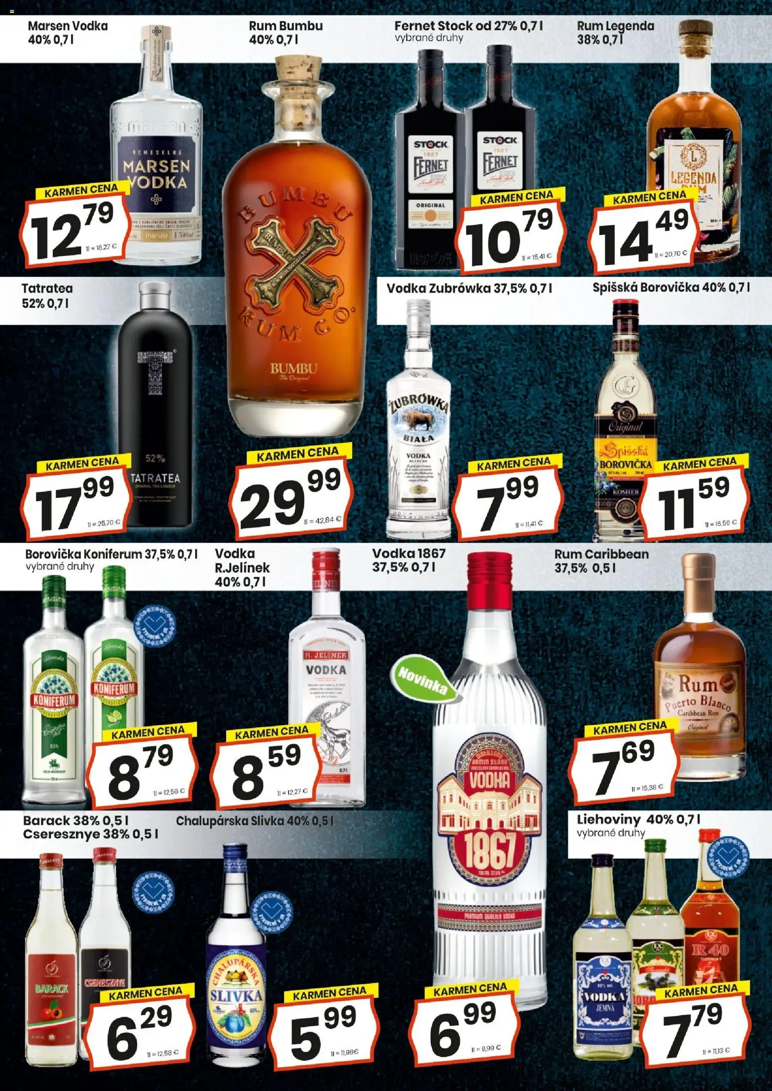 Nové KARMEN CBA akcie – leták je platný od 20.08.2026 | Strana: 12 | Produkty: Koniferum, Vodka, Fernet, Rum