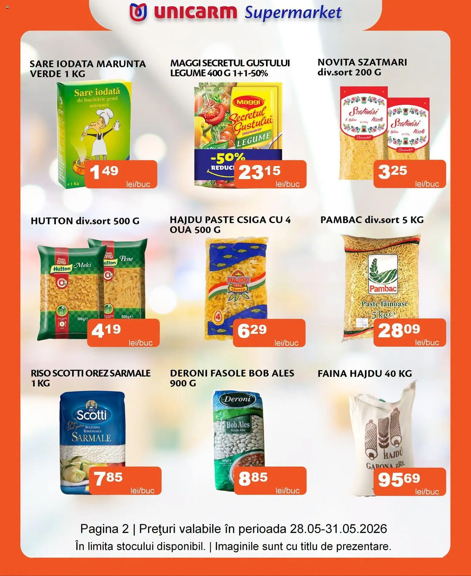Noul catalog Unicarm – valabil de la 28.05.2026 | Pagină: 2 | Produse: Bucătărie, Paste, Legume, Sare
