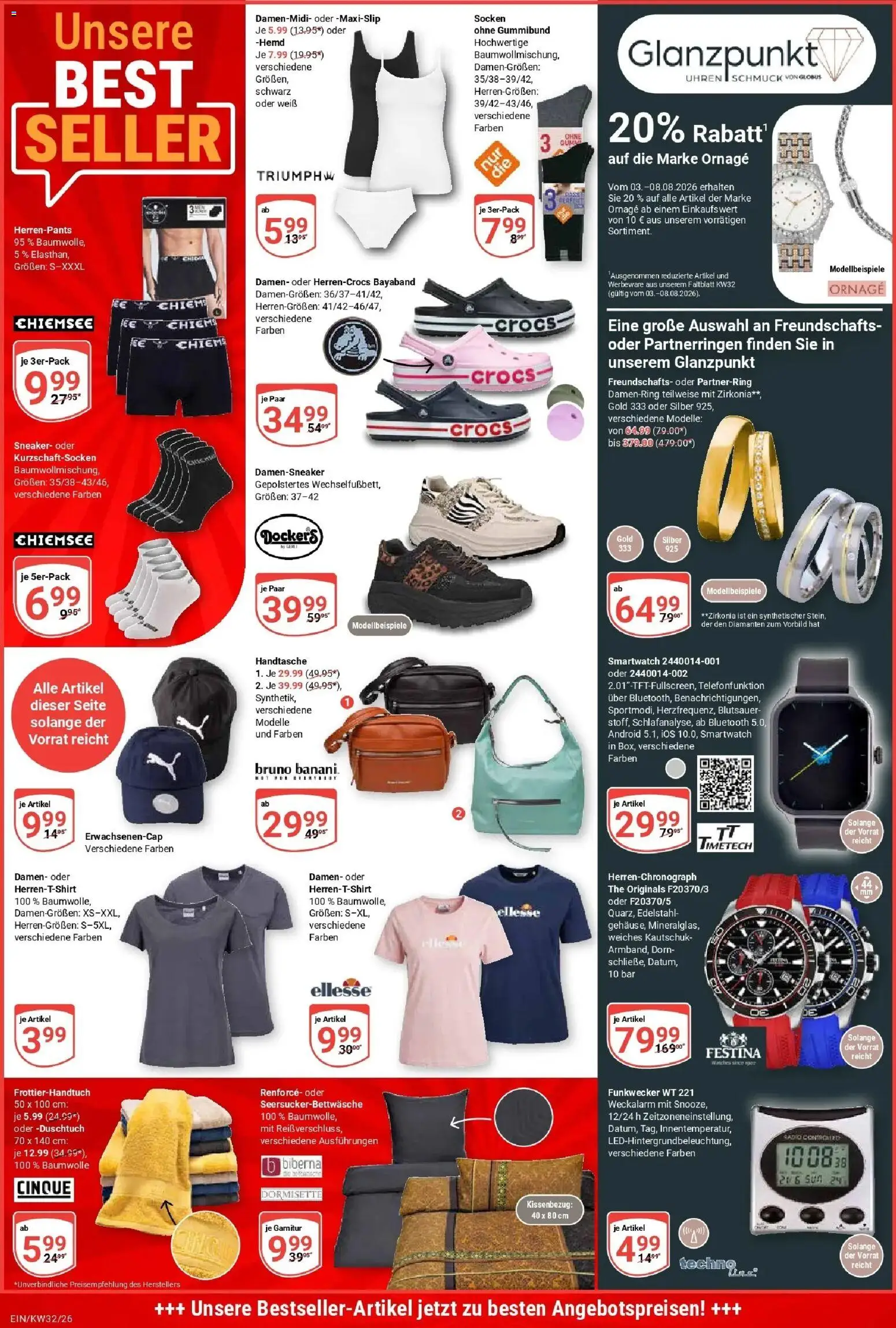 Globus Prospekt Homburg-Einöd (ab 03.08.2026) » Angebote online | Seite: 36 | Produkte: Smartwatch, Hemd, Socken, Radio