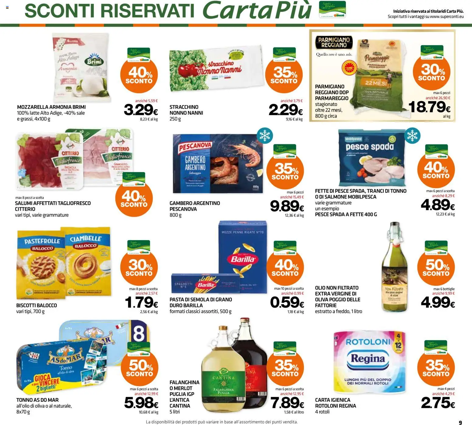 Volantino Superconti del 27/08/2026 | Pagina: 9 | Prodotti: Ciambelle, Pesce, Biscotti, Mozzarella