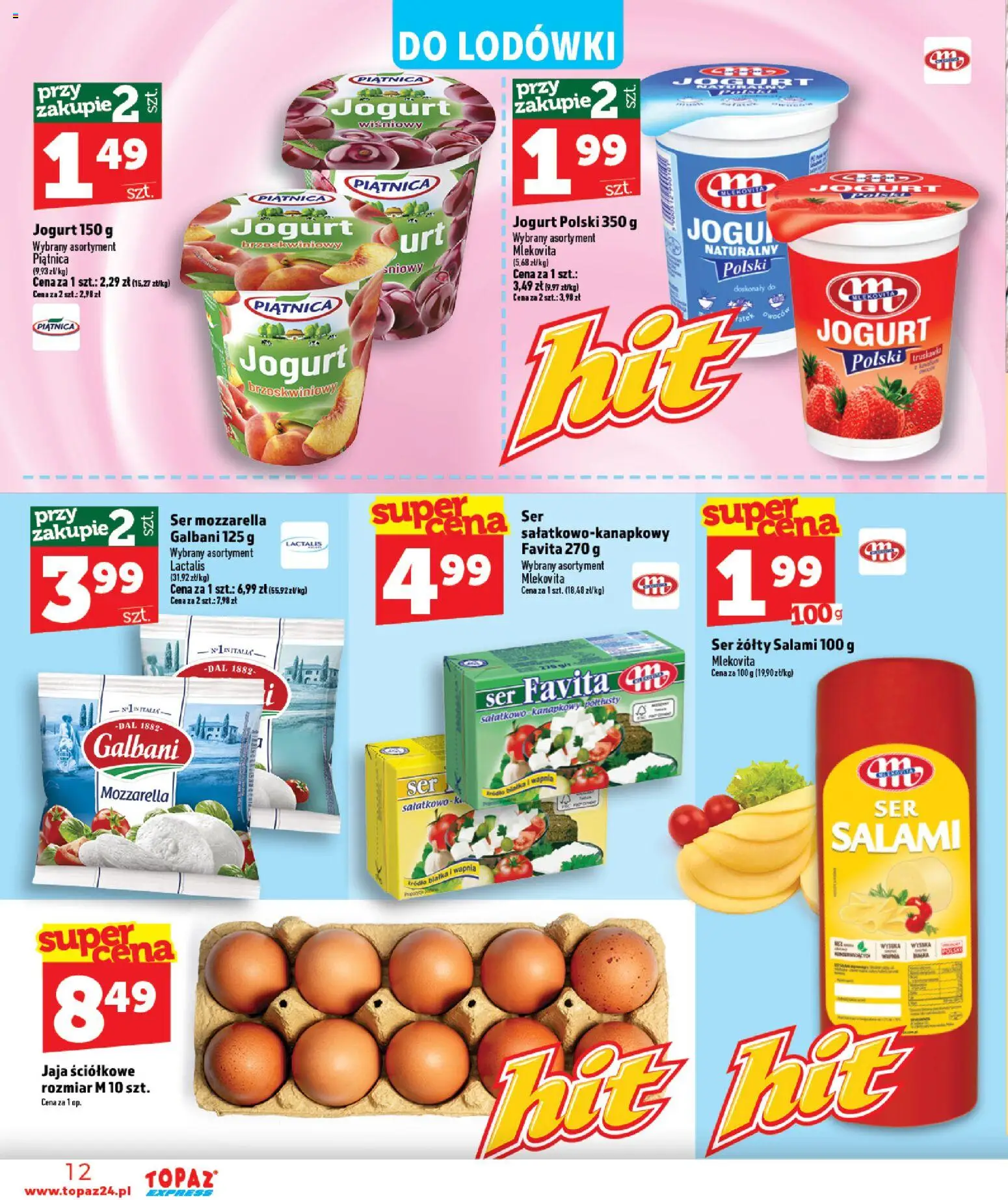 Topaz gazetka - Express od 23.07.2026 | Strona: 12 | Produkty: Ser favita, Jogurt, Salami, Mozzarella