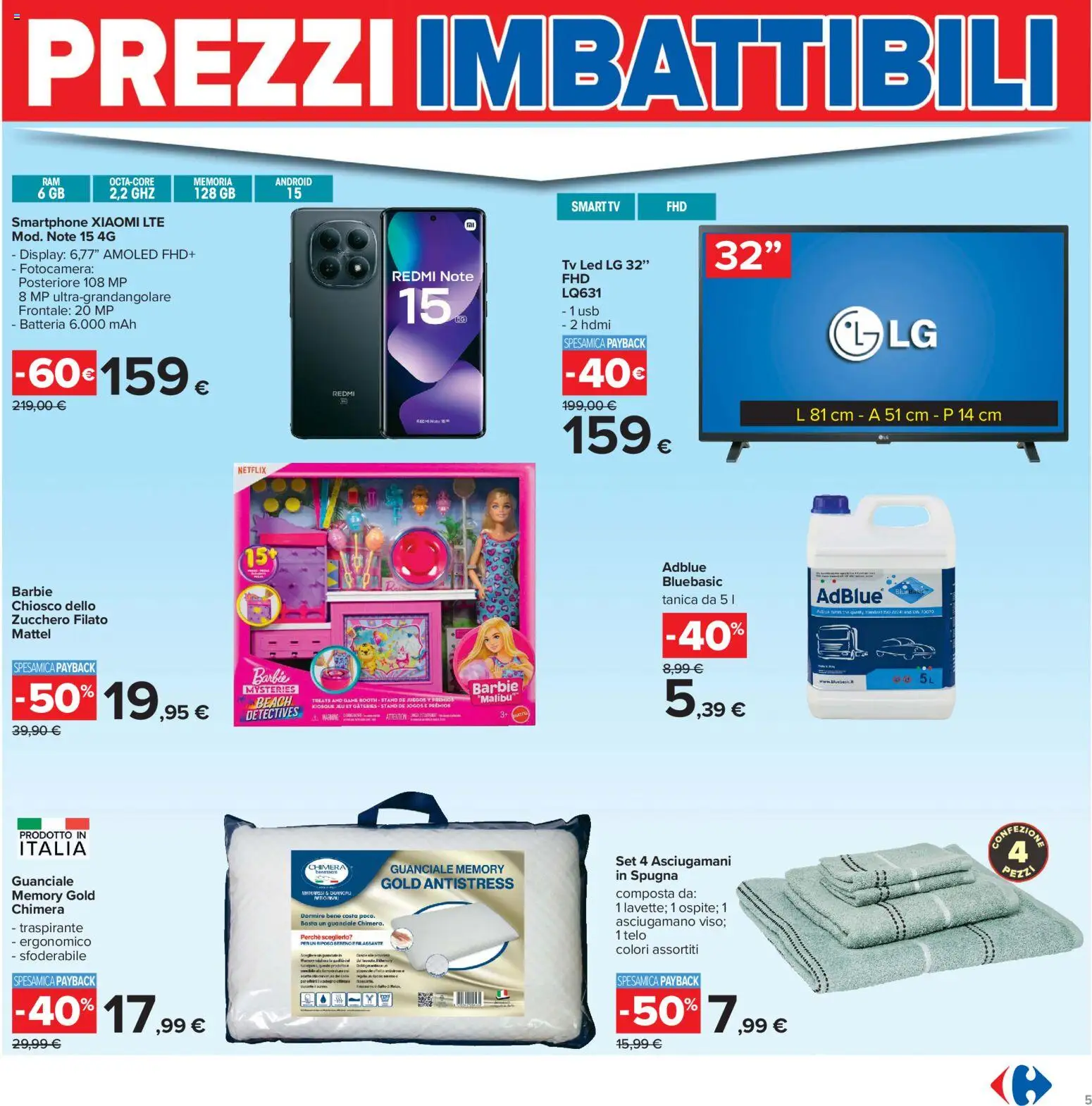 Volantino Carrefour del 23/10/2026 | Pagina: 5 | Prodotti: Spugna, Zucchero, TV, Fotocamera