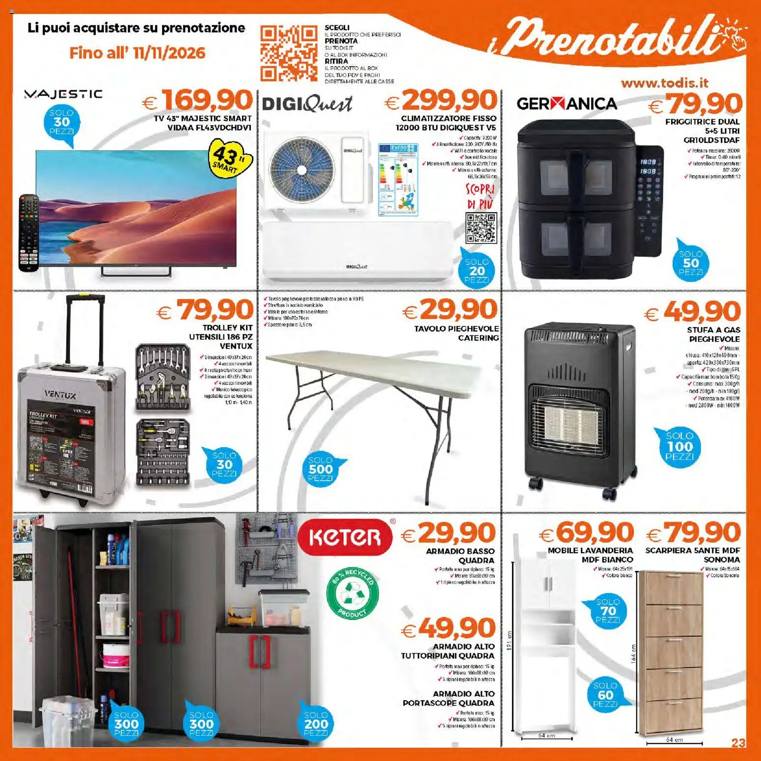 Volantino Todis del 29/10/2026 | Pagina: 23 | Prodotti: Ripiano, Mobile, Friggitrice, Stufa a gas
