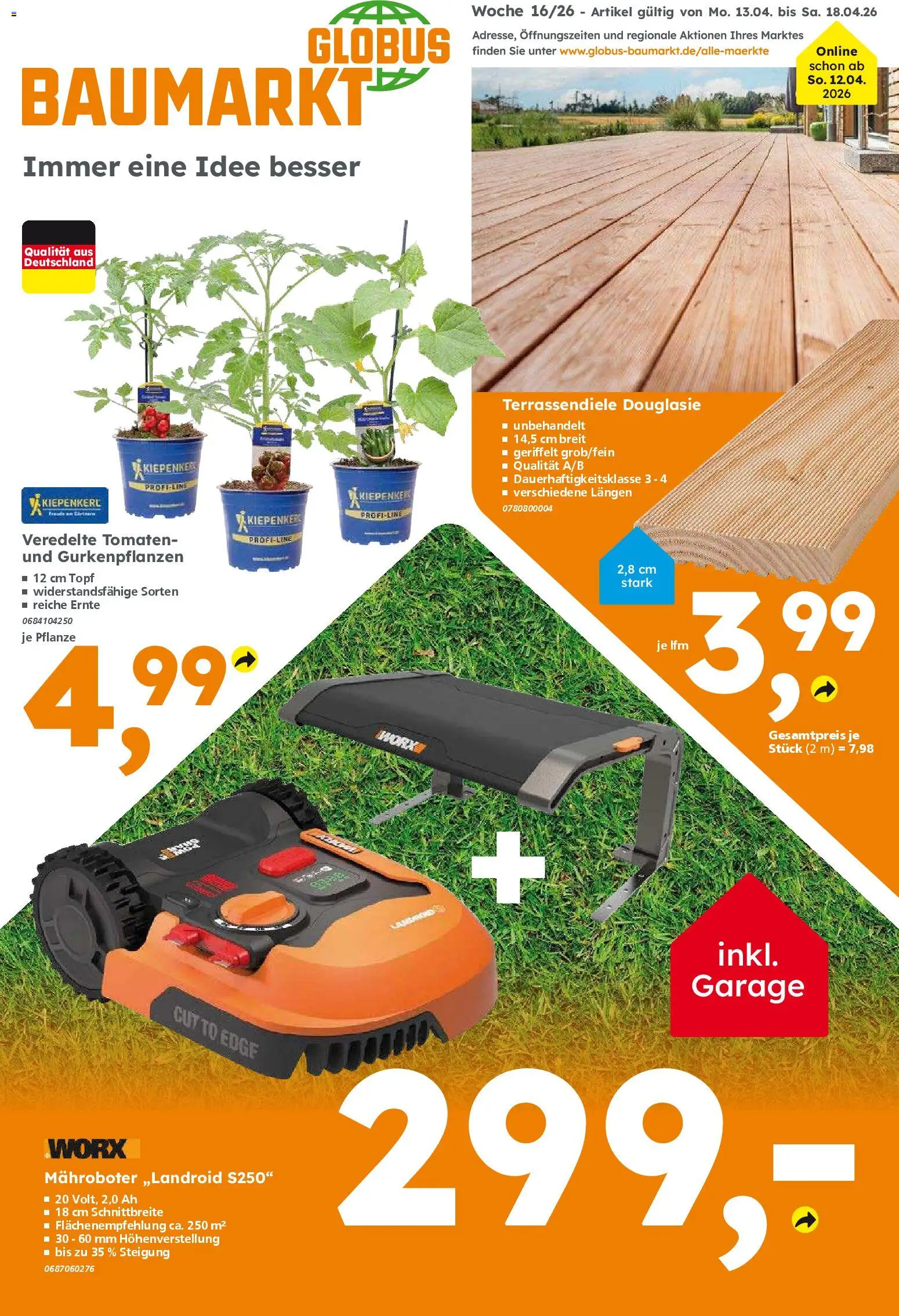 Globus Baumarkt Prospekt 	 – gültig ab 13.04.2026 | Seite: 1 | Produkte: Tomaten