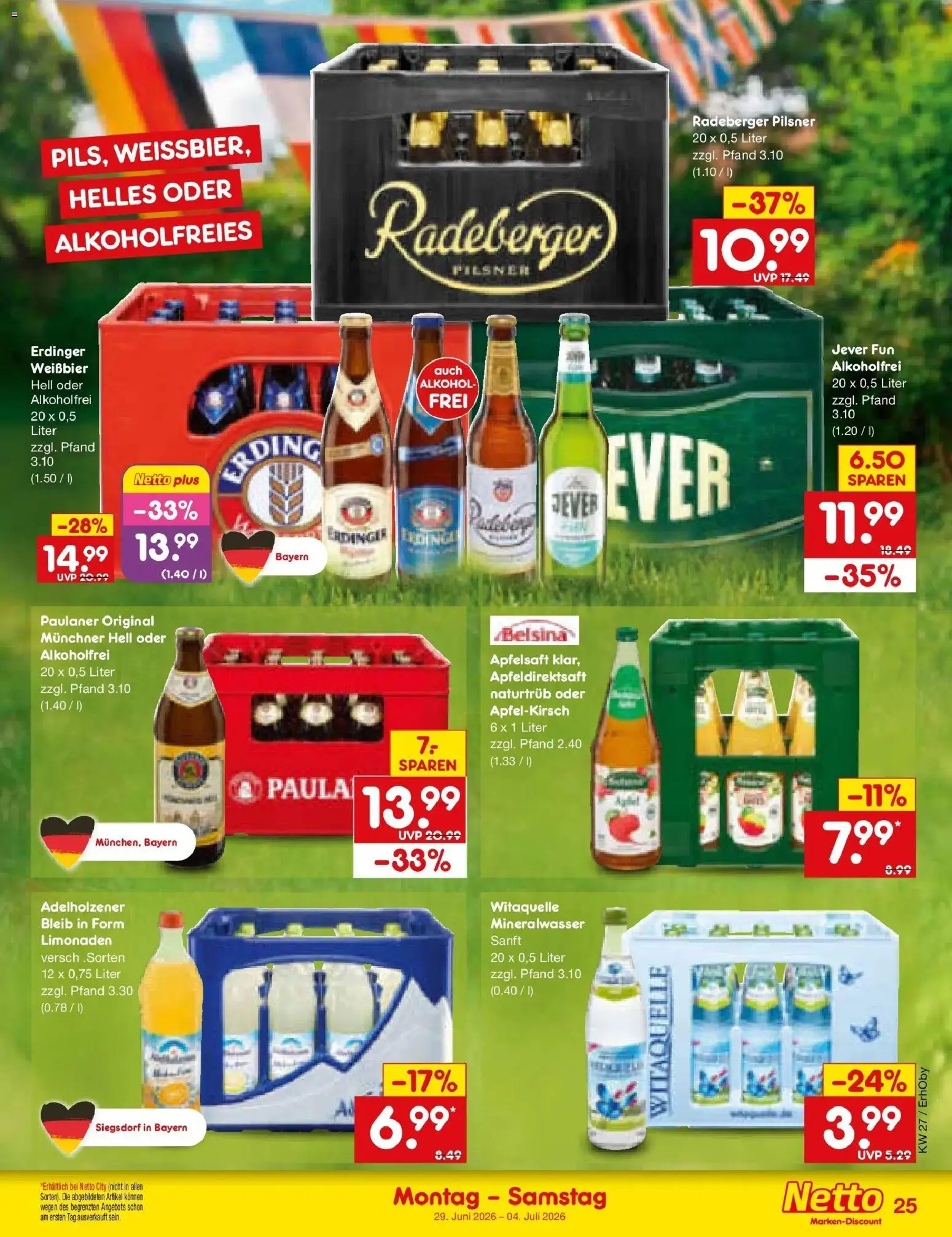 Netto Marken-Discount Prospekt Mauern – gültig ab 28.06.2026 | Seite: 37 | Produkte: Adelholzener, Apfelsaft, Jever, Paulaner