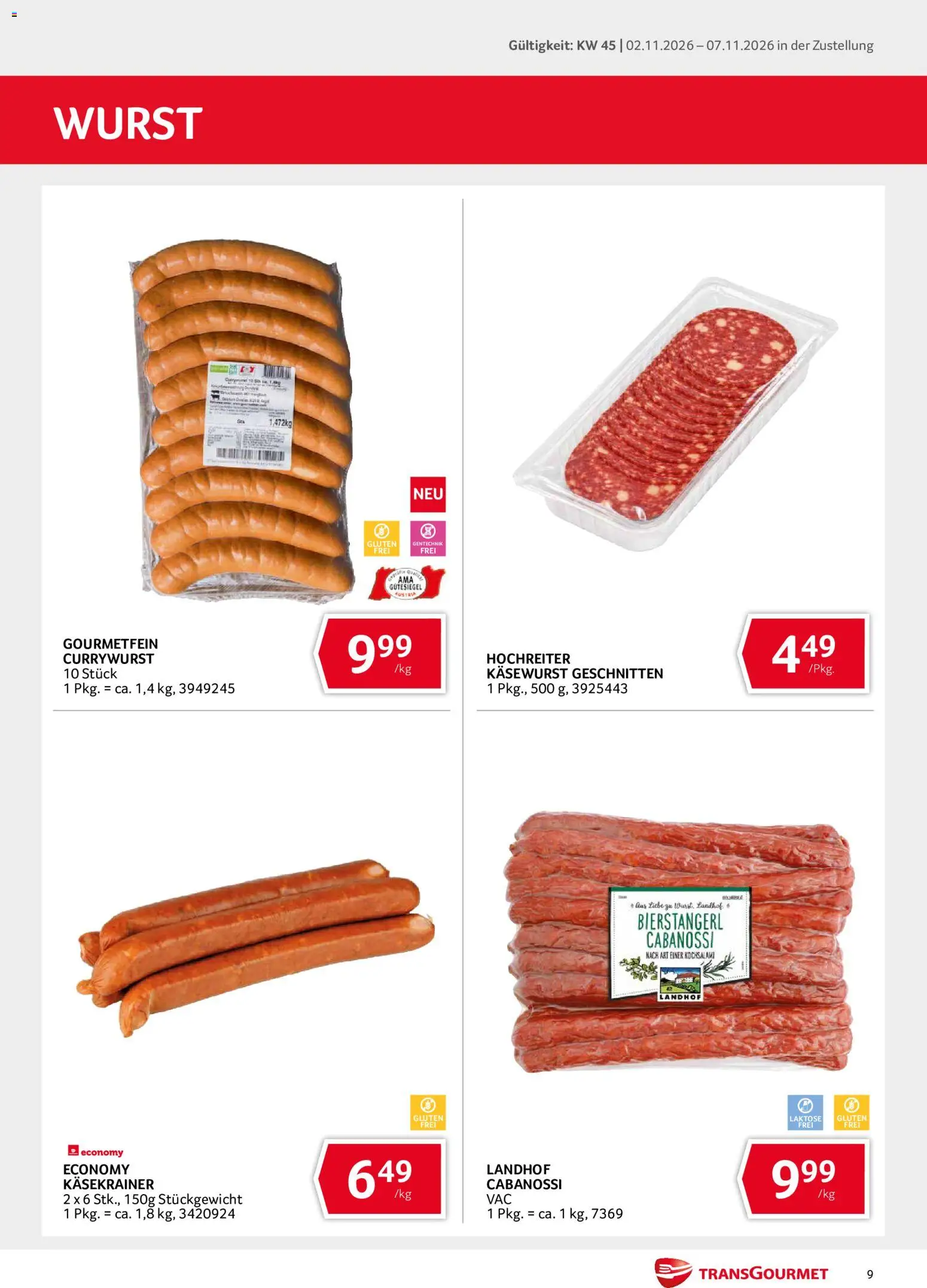 Transgourmet Flugblatt gültig ab 02.11.2026 | Seite: 9 | Produkte: Wurst