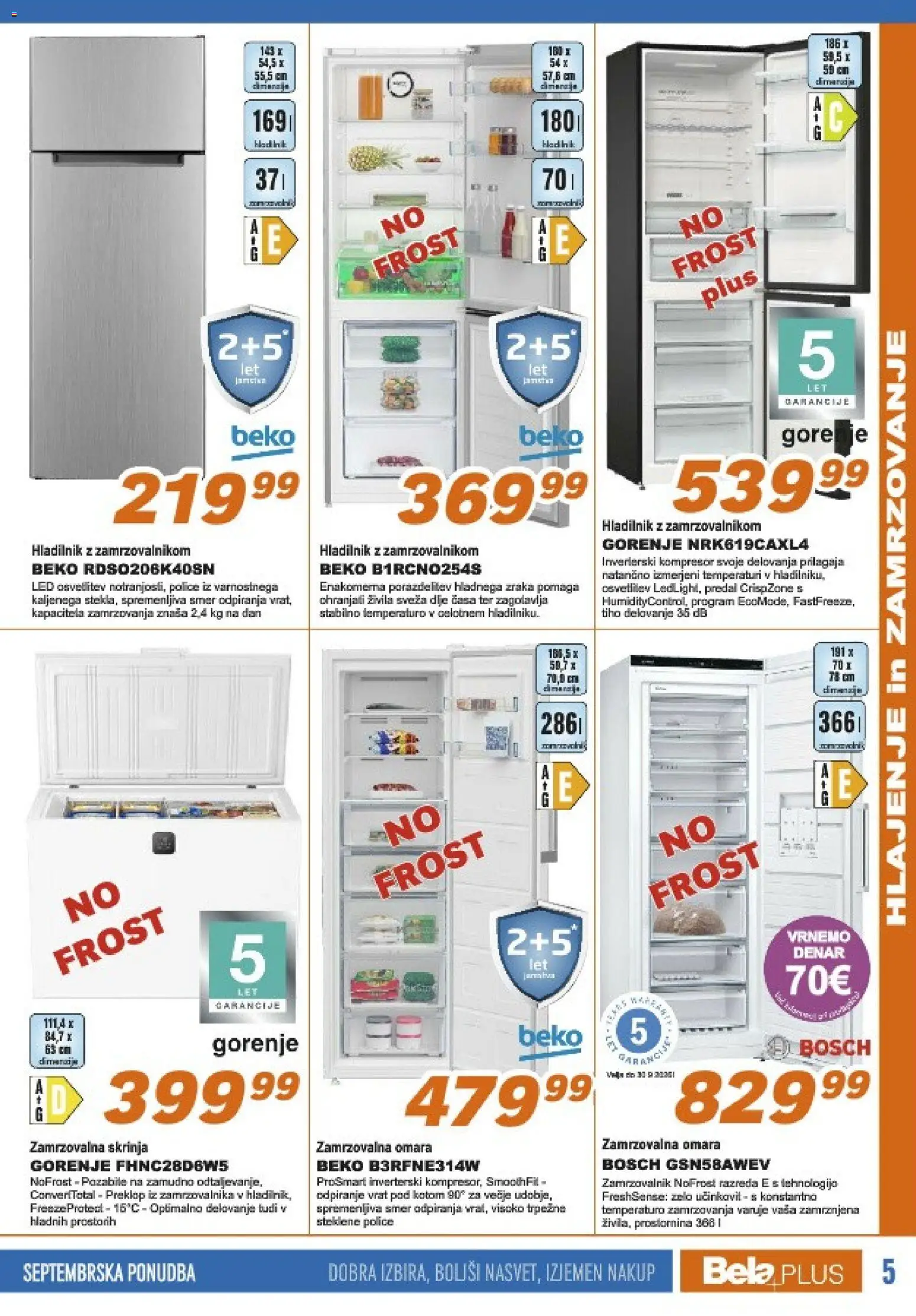 Novi Bela plus katalog ponudbe – veljaven od 16.09.2026 | Stran: 5 | Izdelki: Hladilnik, Zamrzovalnik, Omara, Zamrzovalna omara