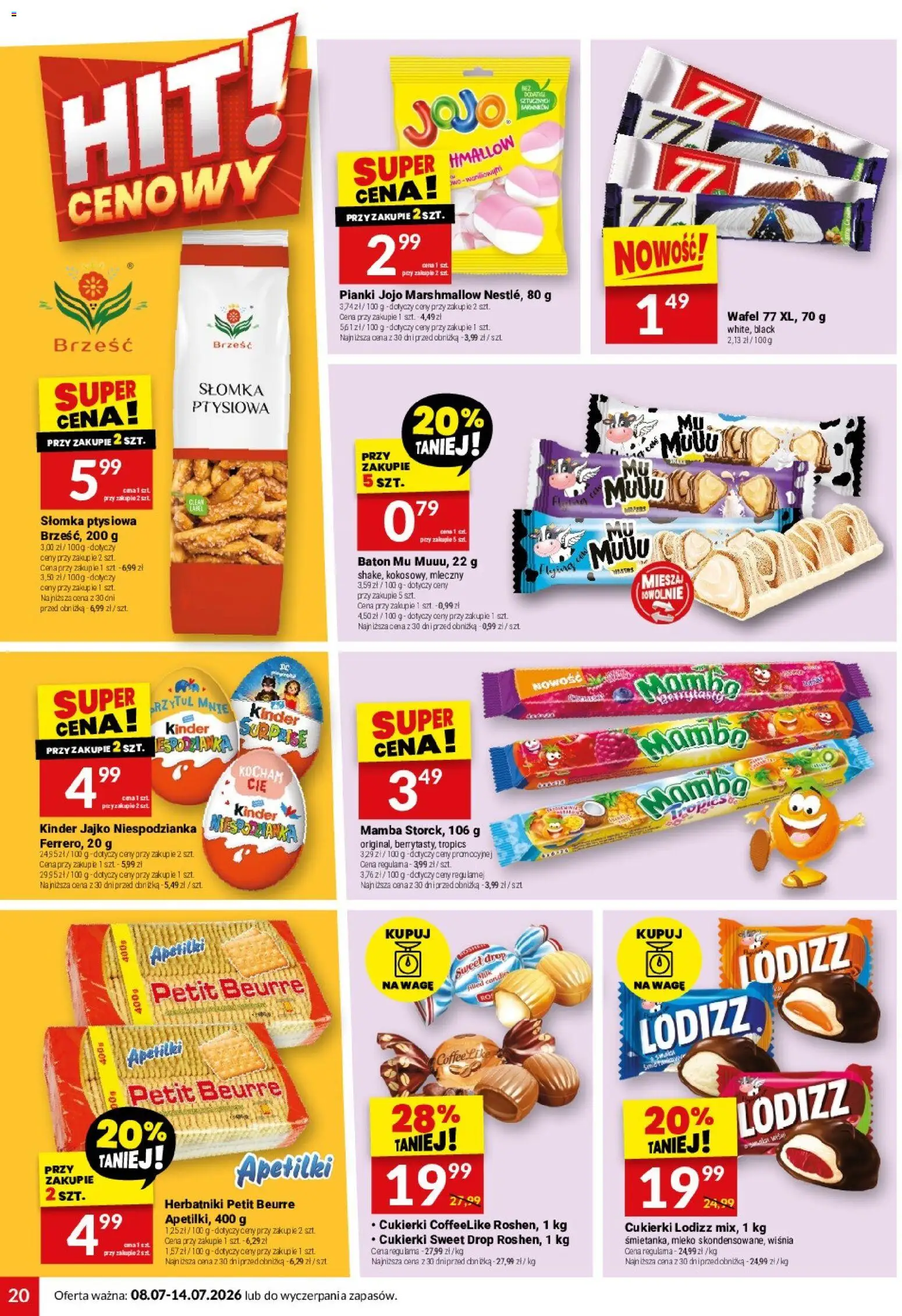 Twój Market gazetka od 08.07.2026 | Strona: 20 | Produkty: Herbatniki, Baton, Mleko, Jajko niespodzianka