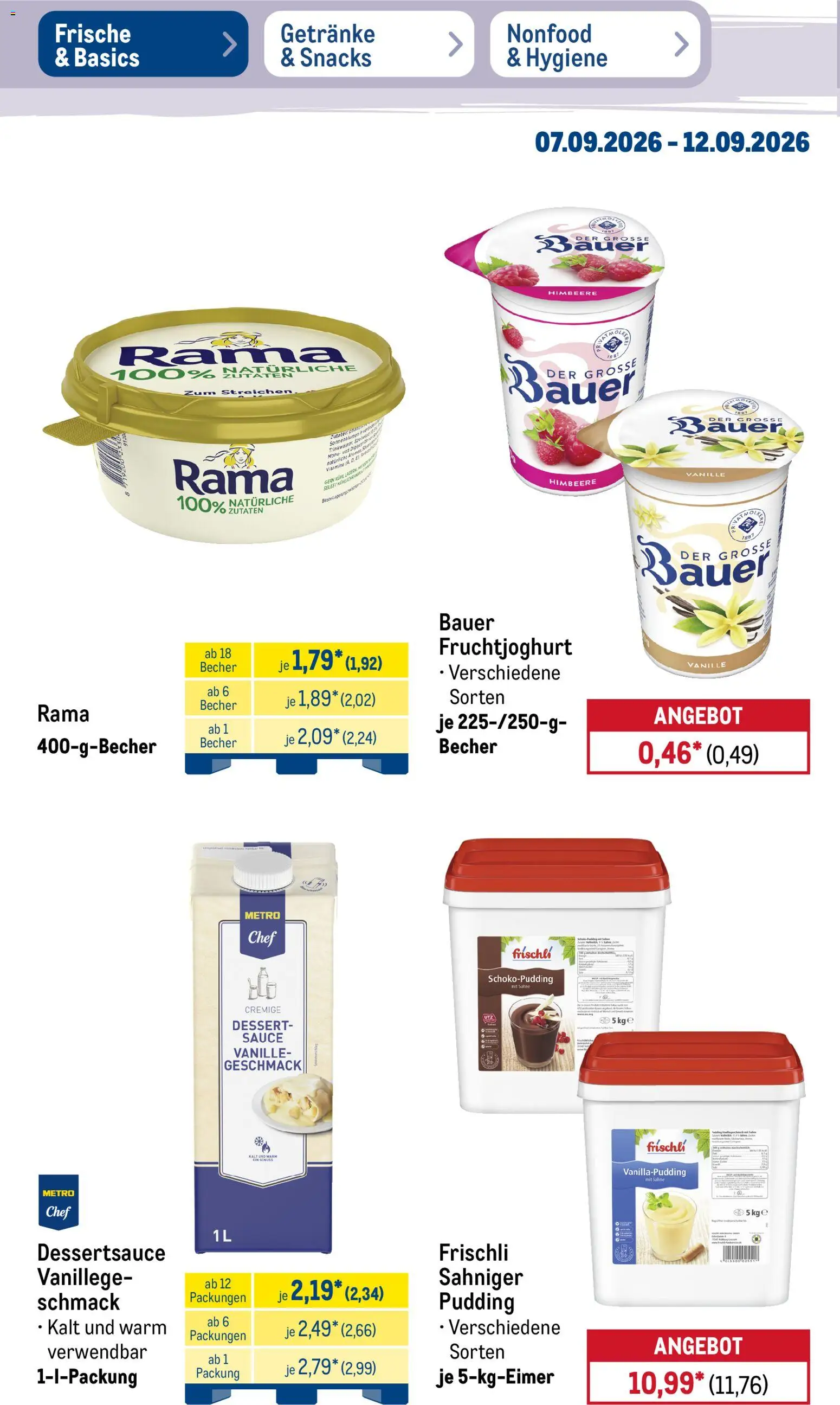 Metro Prospekt – gültig ab 07.09.2026 | Seite: 14 | Produkte: Fruchtjoghurt, Pudding, Himbeere, Sahne