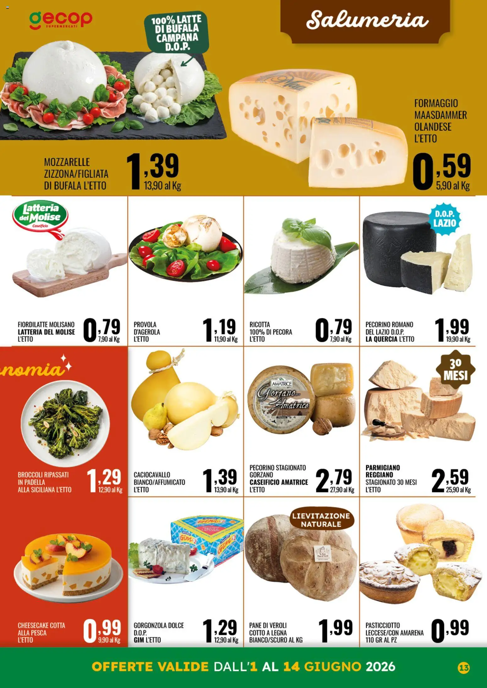 Volantino GECOP del 01.06.2026 | Pagina: 13 | Prodotti: Broccoli, Amarena, Parmigiano, Pecorino Romano