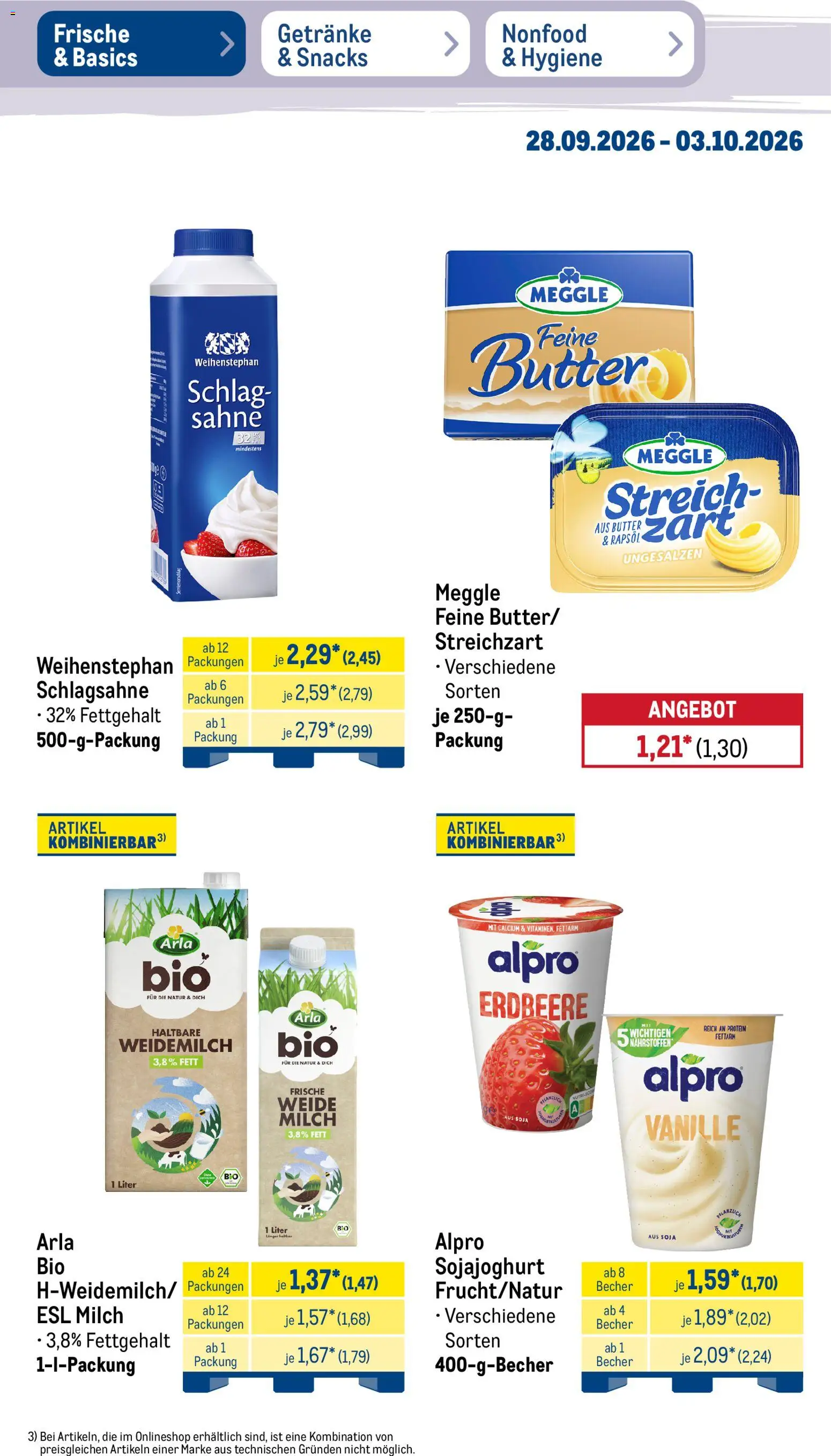 Metro NonFood-Angebote – gültig ab 28.09.2026 | Seite: 42 | Produkte: Schlagsahne, Butter, Rapsöl, Sahne