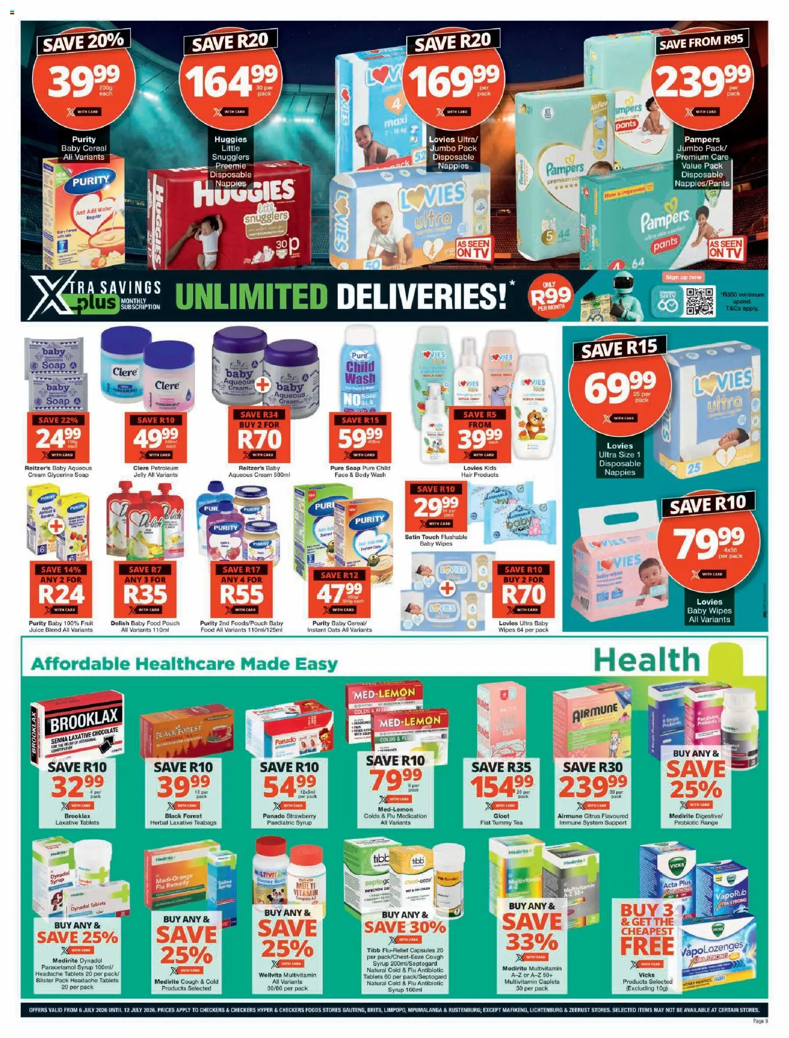 New Checkers catalogue – valid from 06/07/2026 | Page: 9 | Products: Cough syrup, Juice, Tea, Cream