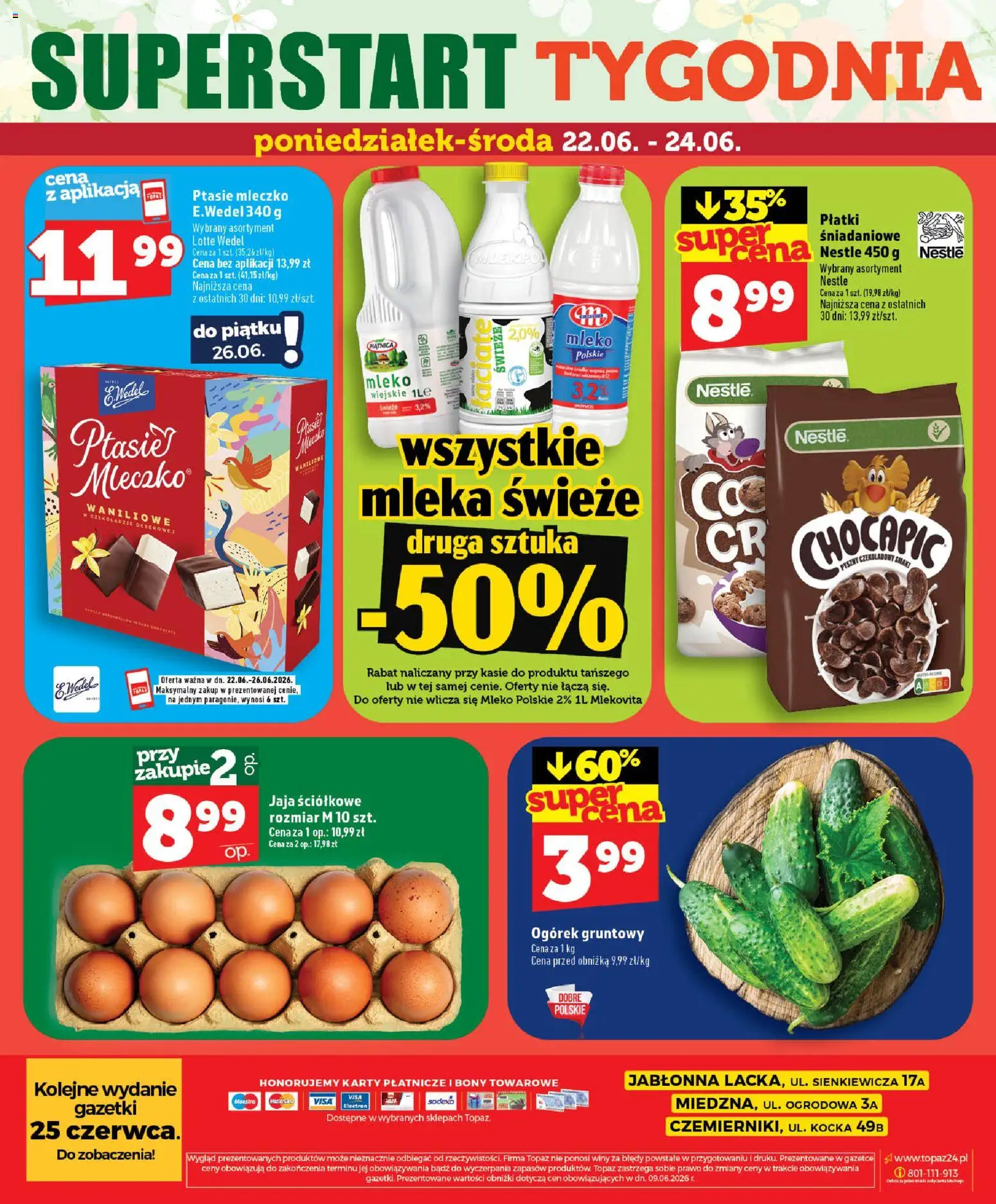 Topaz gazetka - Ceny małe na stałe od 18.06.2026 | Strona: 78 | Produkty: Mleka, Mleko, Płatki, Jaja