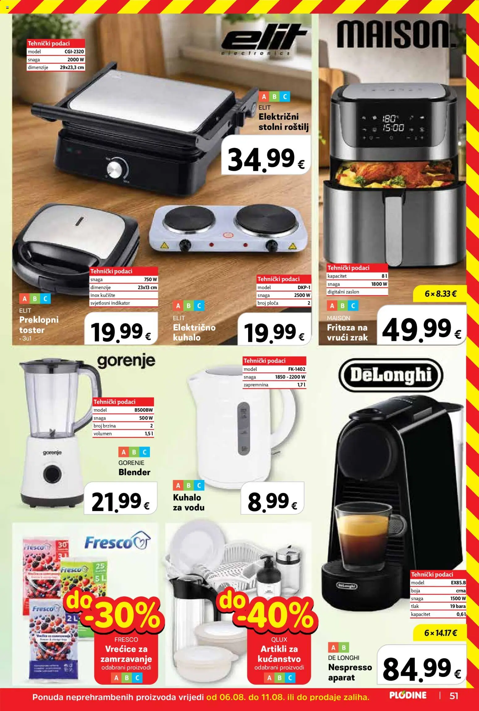 Plodine katalog | vrijedi od 06.08.2026 | Stranica: 51 | Proizvodi: Roštilj, Toster, Friteza, Blender