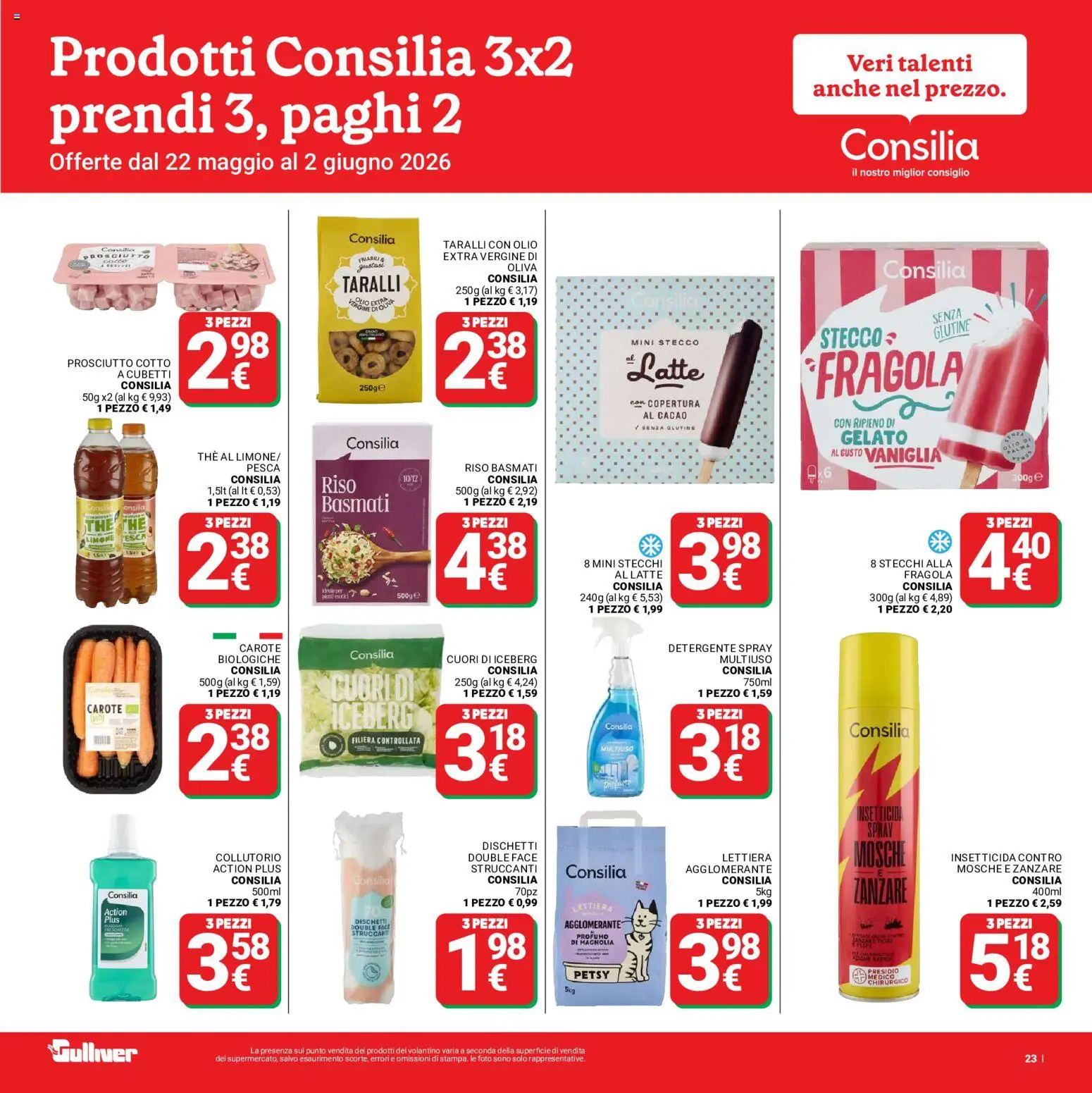 Volantino Gulliver del 22.05.2026 | Pagina: 23 | Prodotti: Collutorio, Riso, Prosciutto, Pesca