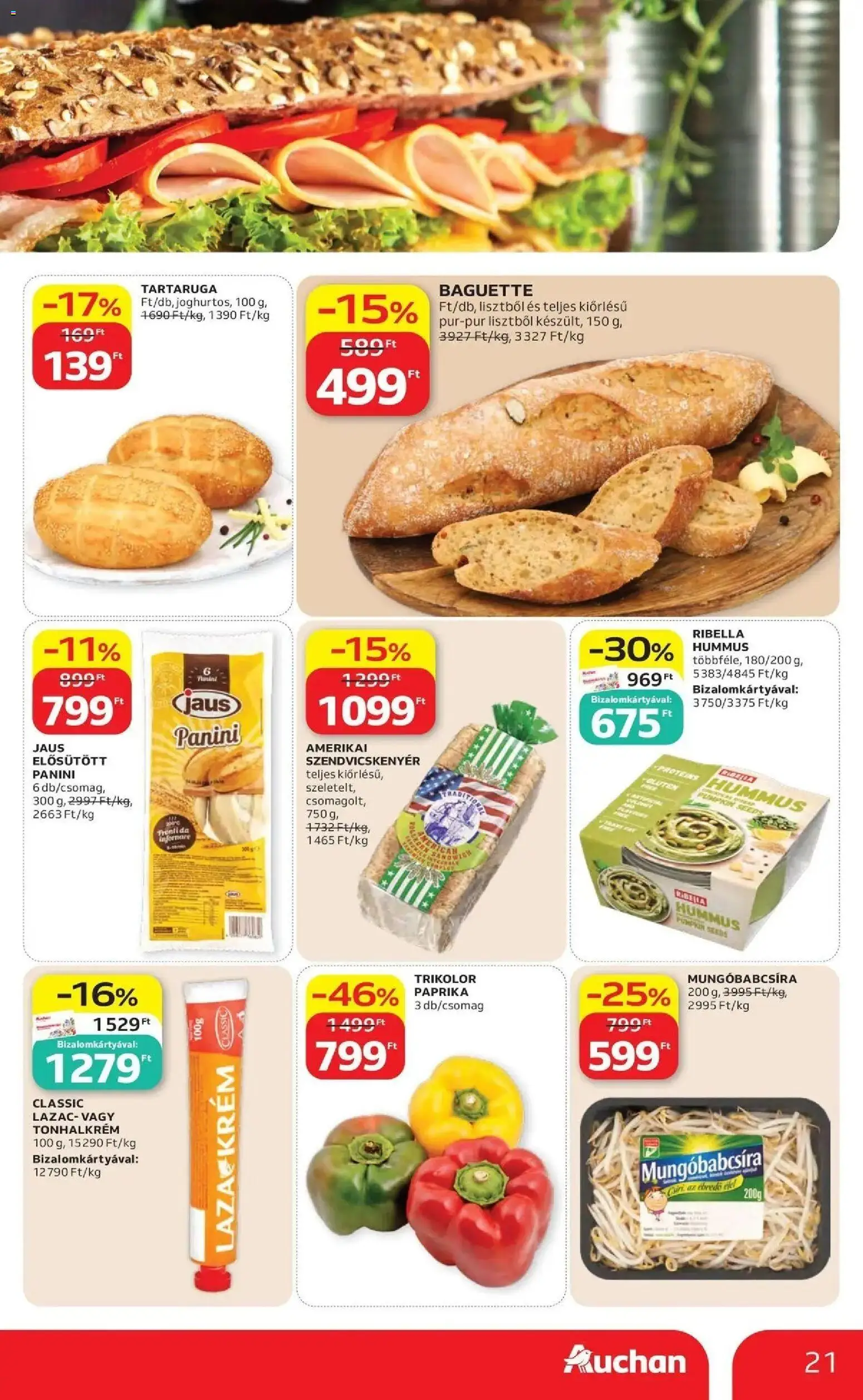 Auchan akciós ujság - amely érvényes a következő dátumtól: 07.05.2026 | Oldal: 21 | Termékek: Szendvicskenyér, Lazac