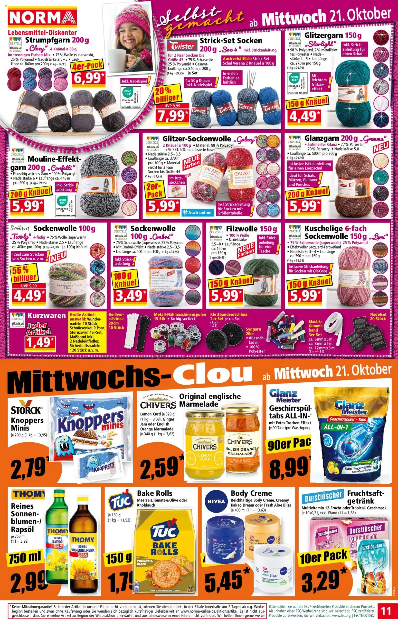 Norma Flugblatt gültig ab 19.10.2026 | Seite: 11 | Produkte: Socken, Tasche, Geschirrspüler, Creme