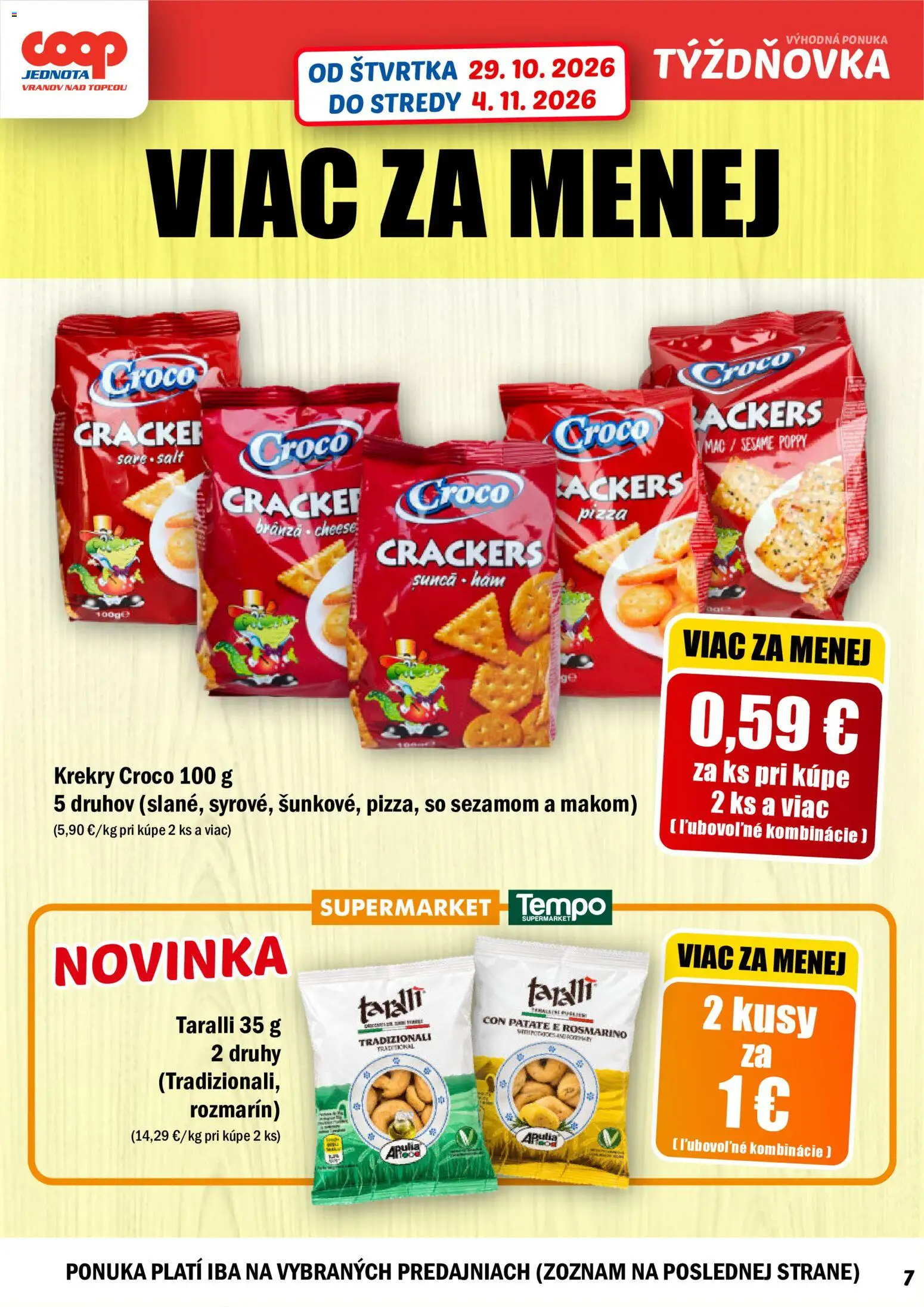 Nové COOP Jednota akcie – leták je platný od 29.10.2026 | Strana: 7 | Produkty: Pizza, Krekry