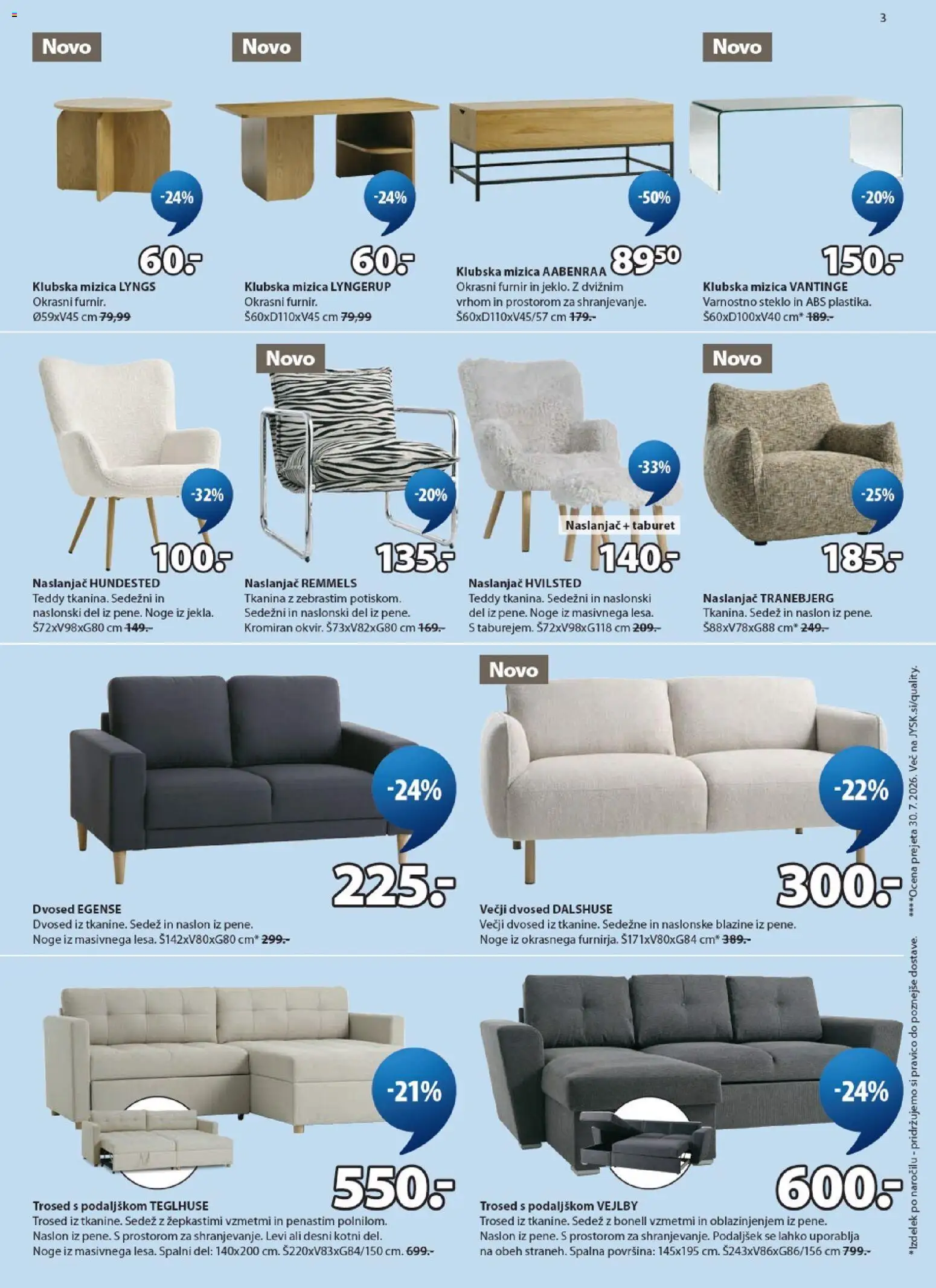 Novi JYSK katalog ponudbe – veljaven od 23.09.2026 | Stran: 3 | Izdelki: Mizica, Naslanjač, Dvosed, Furnir