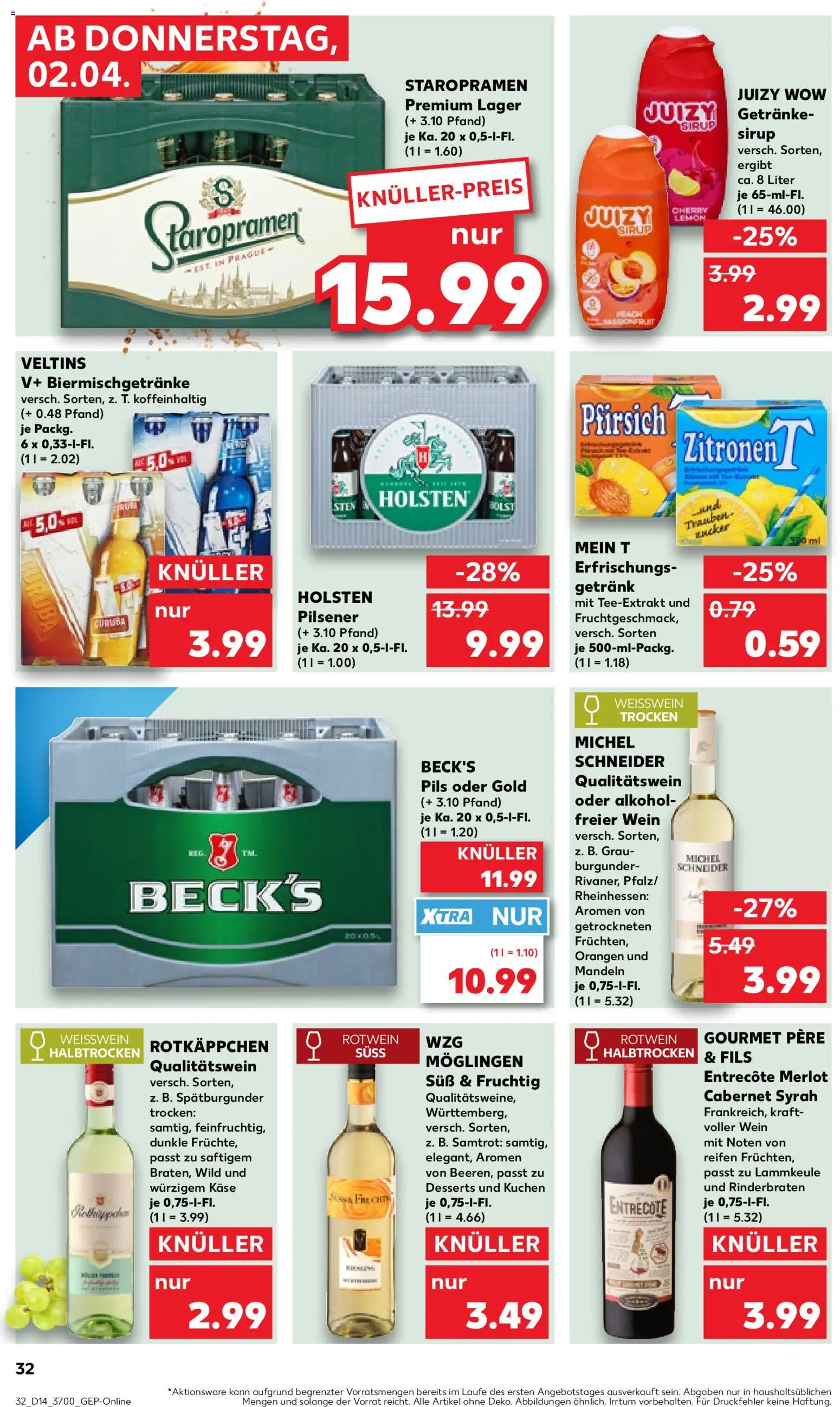Kaufland Prospekt Rostock	 – gültig ab 02.04.2026 | Seite: 32 | Produkte: Trauben, Rotwein halbtrocken, Entrecote, Kuchen