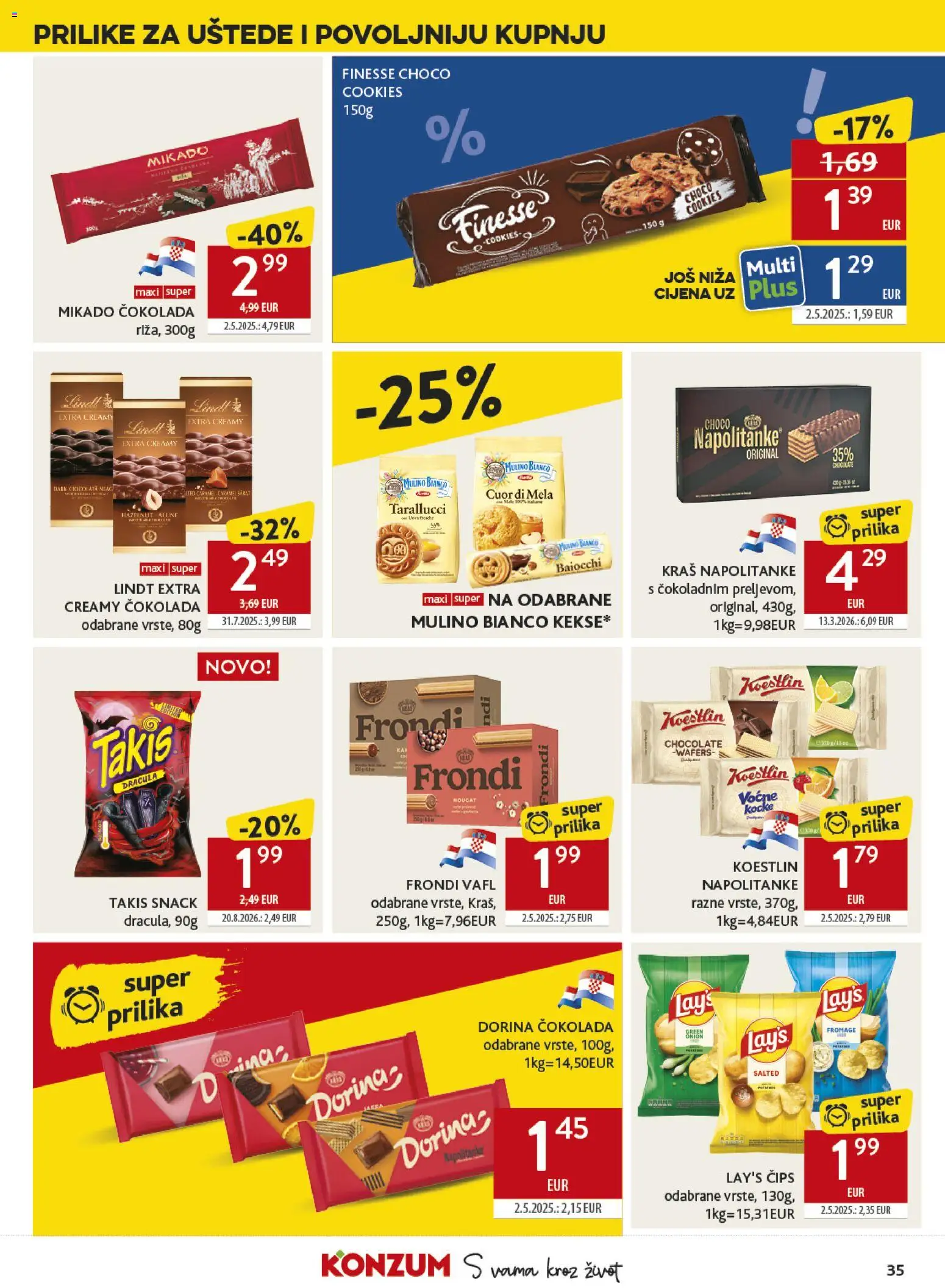 Konzum HR akciós ujság - amely érvényes a következő dátumtól: 2026.09.09. | Oldal: 35 | Termékek: Mulino Bianco, Lindt, Wafers