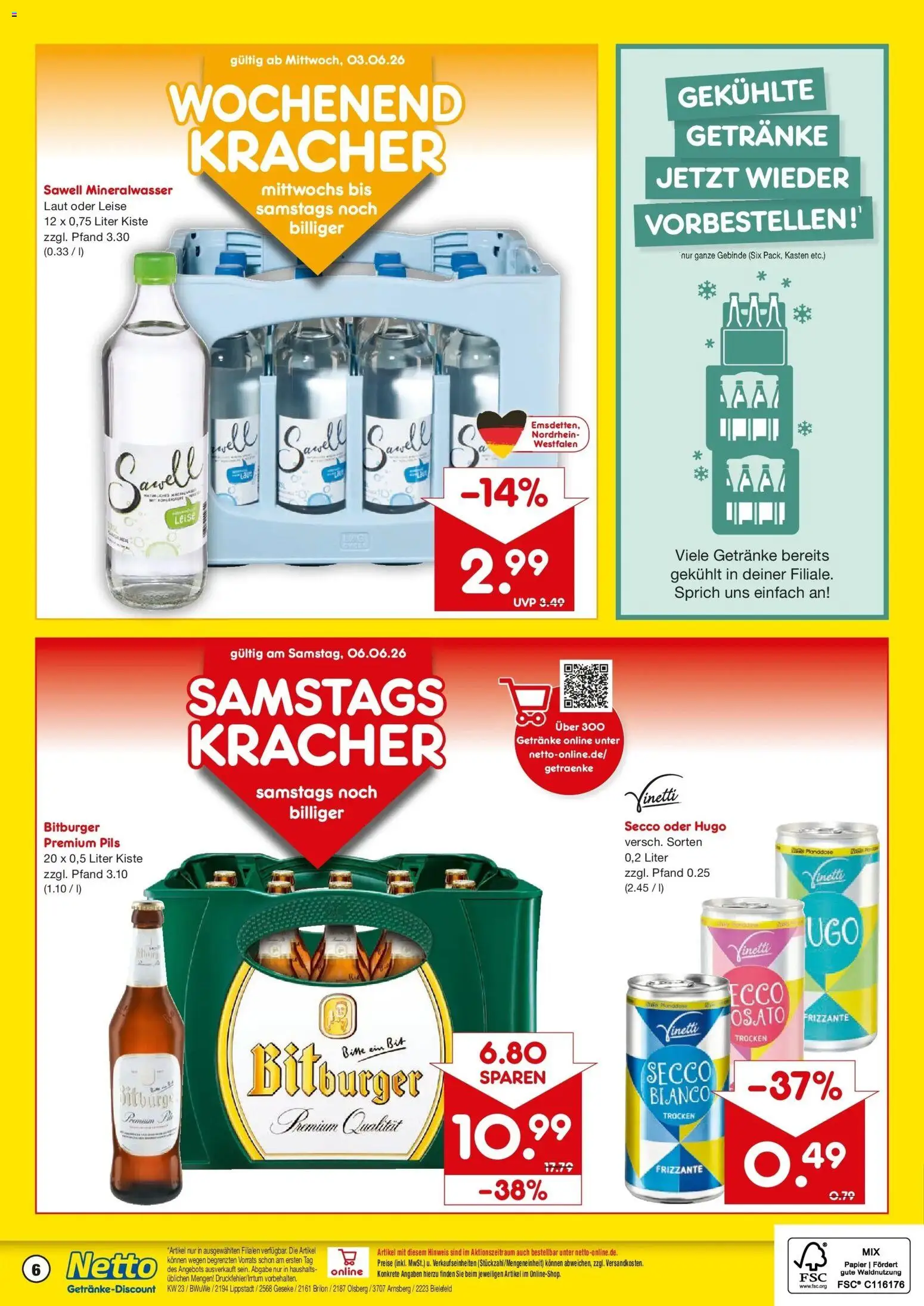 Netto Marken-Discount Prospekt Brilon – gültig ab 01.06.2026 | Seite: 6 | Produkte: Bitburger, Pils, Mineralwasser, Hugo