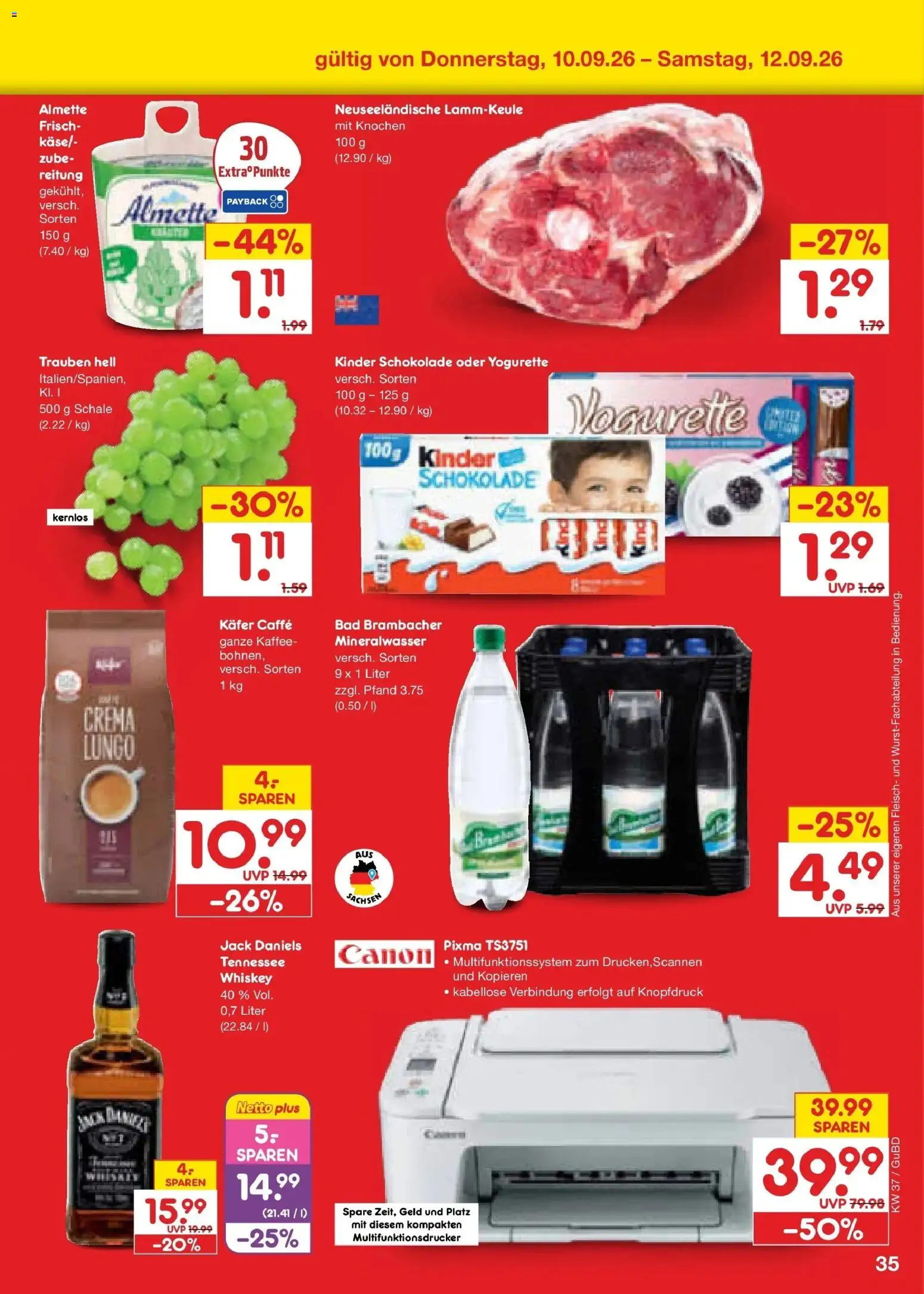 Netto Marken-Discount Prospekt Augustusburg – gültig ab 07.09.2026 | Seite: 51 | Produkte: Almette, Trauben, Schokolade, Fleisch