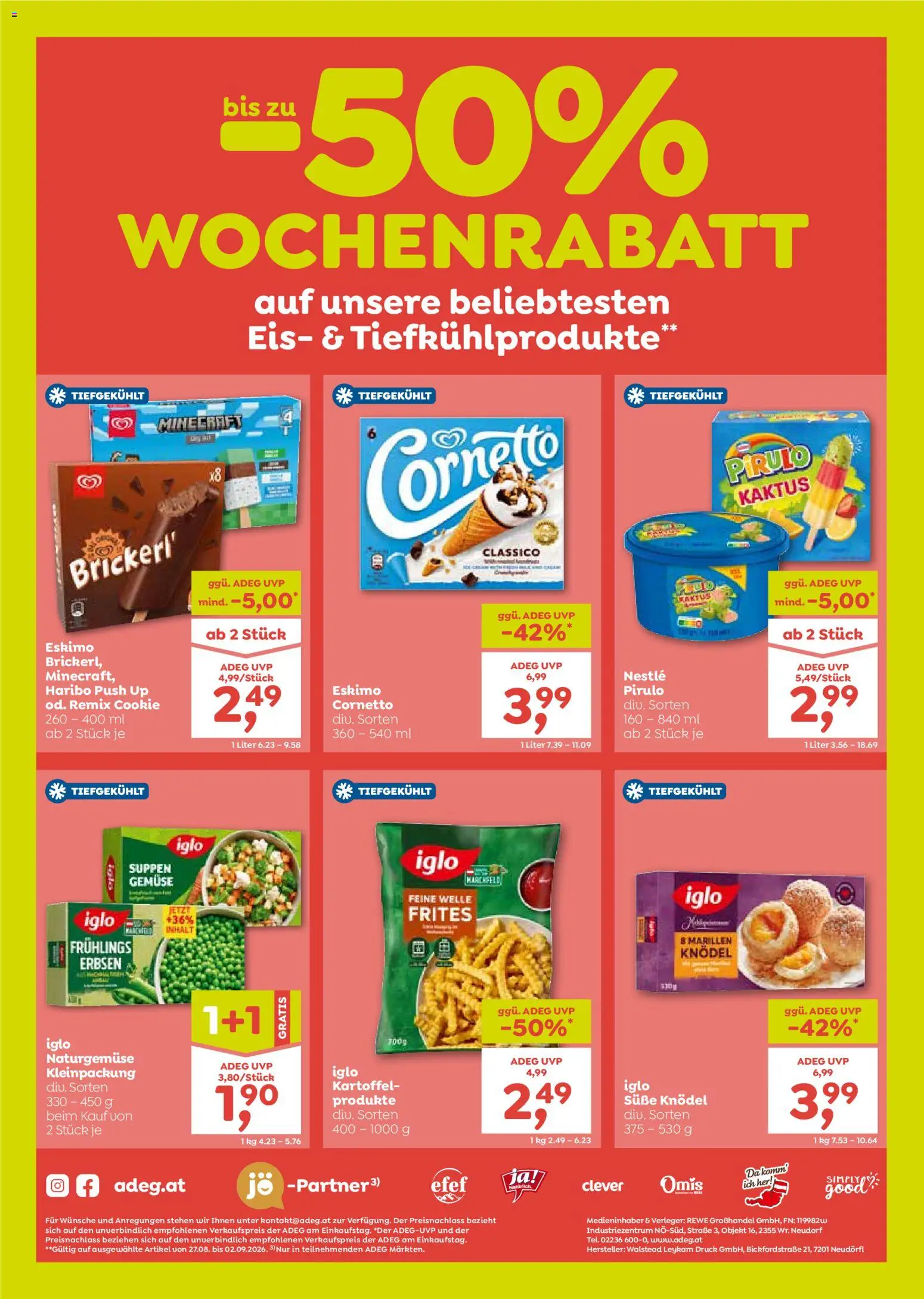 ADEG Flugblatt gültig ab 27.08.2026 | Seite: 8 | Produkte: Eis, Gemüse, Erbsen