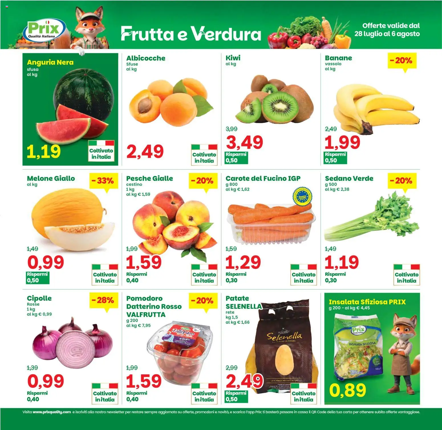 Volantino Prix del 28/07/2026 | Pagina: 8 | Prodotti: Insalata, Pomodoro, Albicocche, Cestino