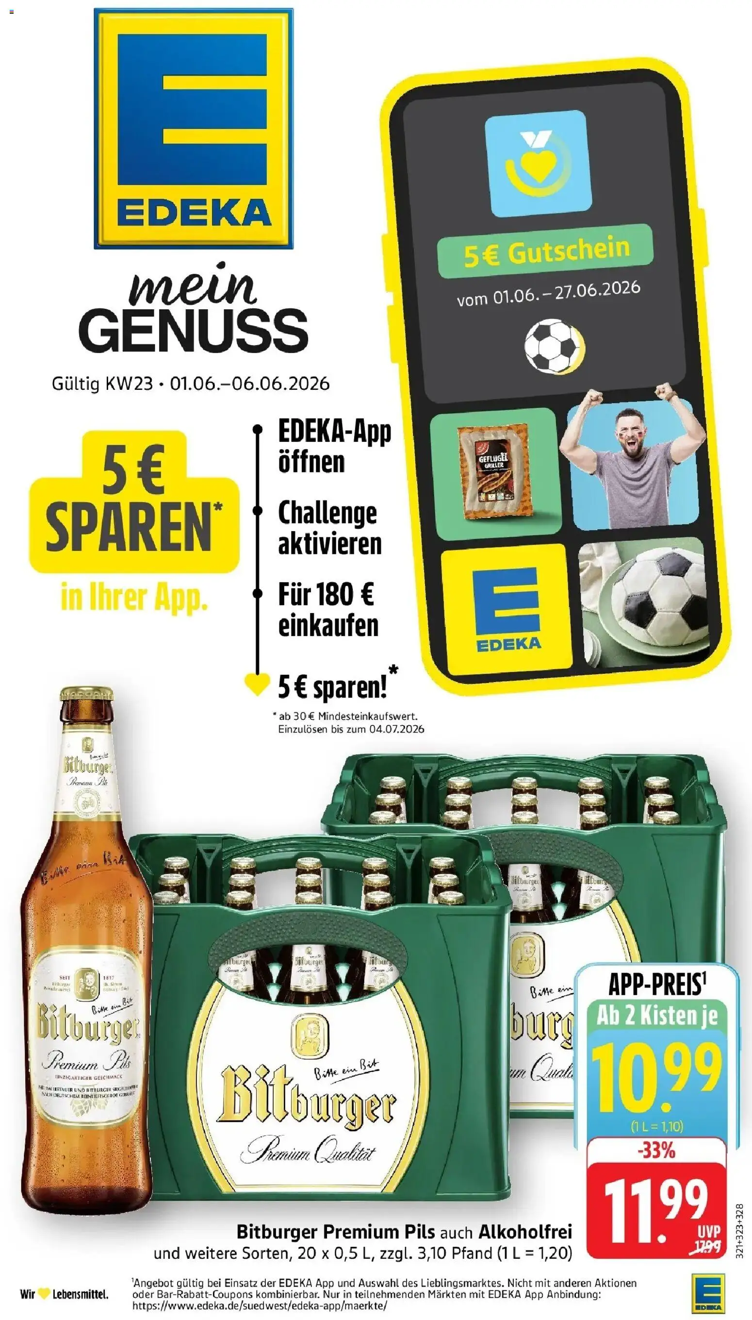 Edeka prospekt Bitburg – gültig ab 01.06.2026 | Seite: 1 | Produkte: Bitburger, Pils, Burger, Griller