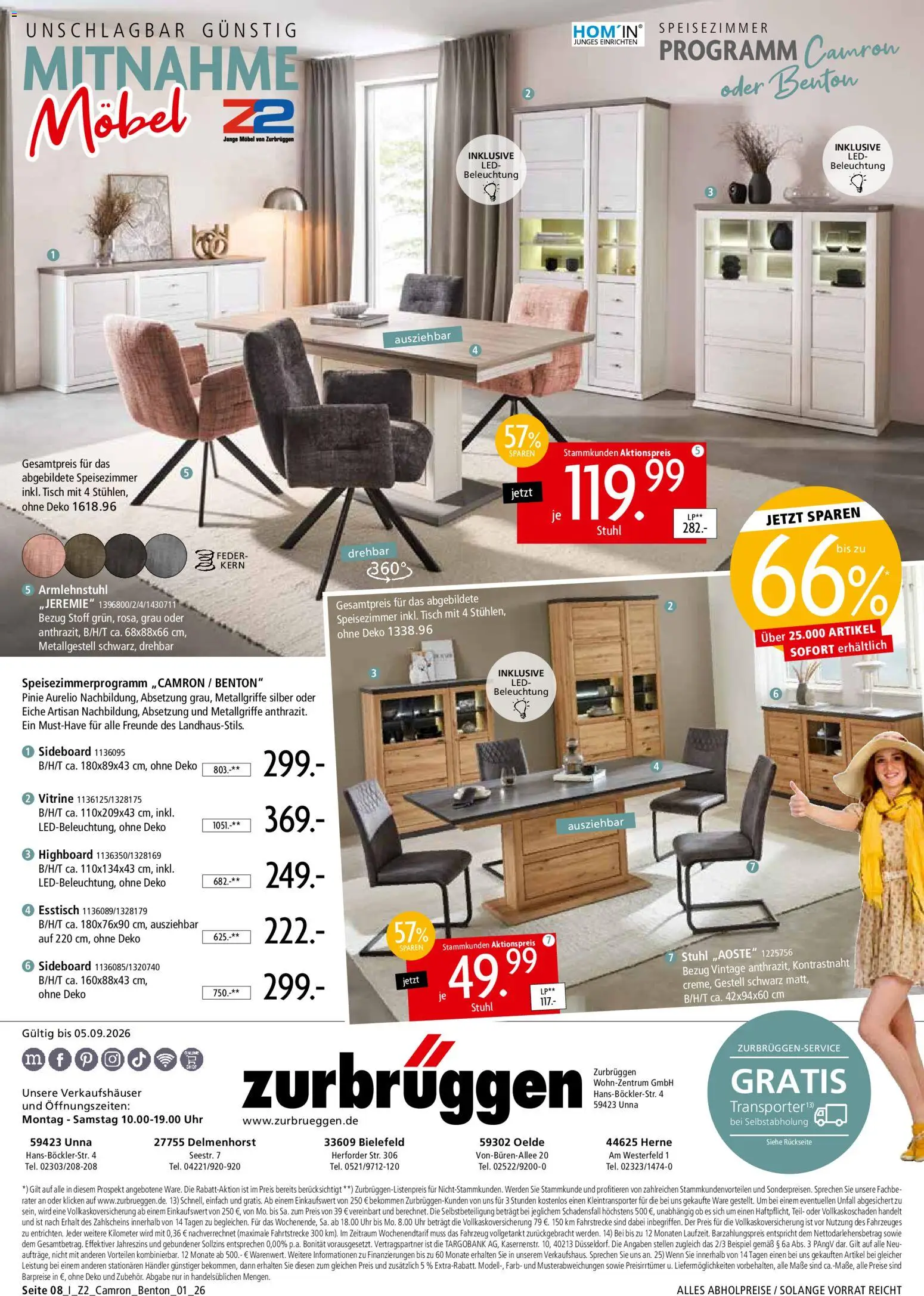 Zurbrüggen Wohnprogramm Camron oder Benton – gültig ab 08.08.2026 | Seite: 8 | Produkte: HIghboard, Esstisch, Vitrine, Uhr