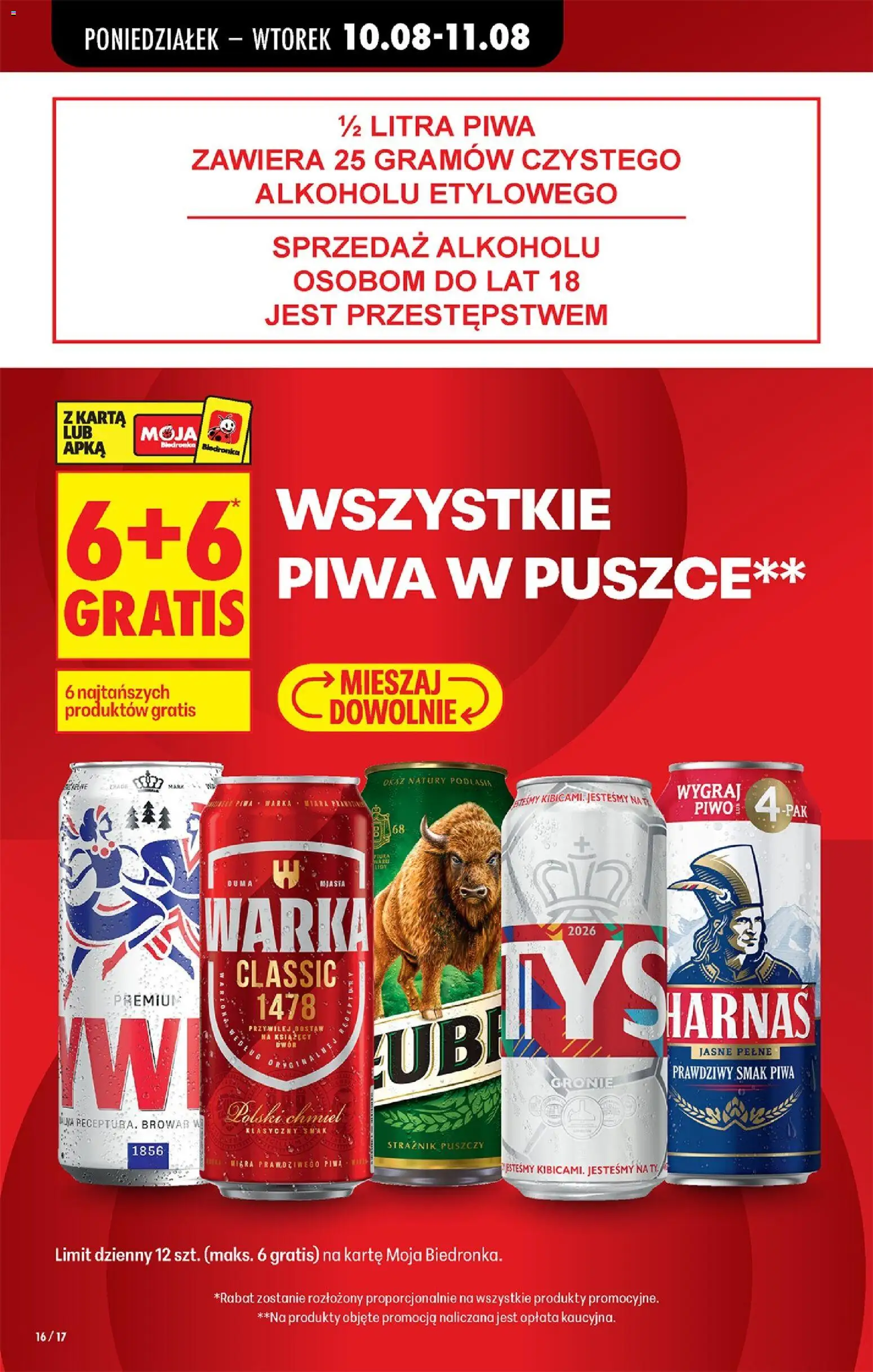 Biedronka gazetka od 10.08.2026 | Strona: 15 | Produkty: Karta, Warka, Harnaś, Piwo