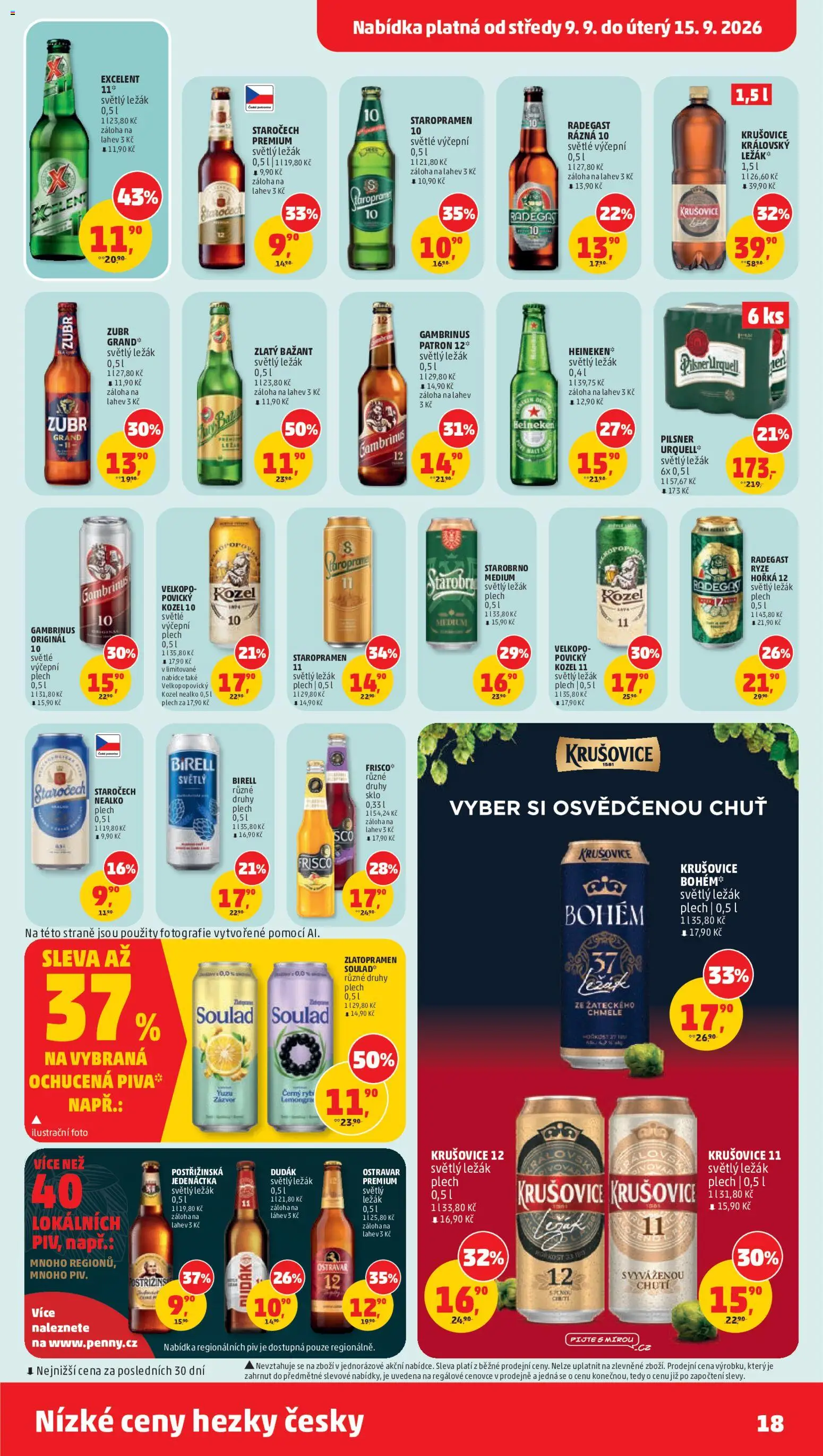 Penny Market leták od 09.09.2026 | Strana: 18 | Produkty: Zlatopramen, Staropramen, Zubr, Kozel nealko