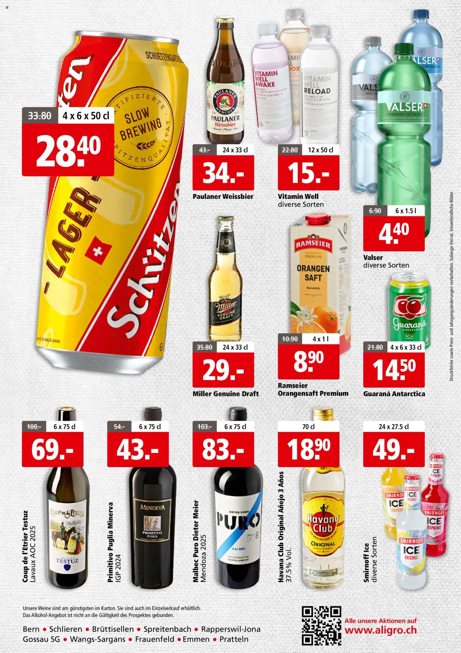Aligro aktionen Business Schlieren, Gossau SG, Frauenfeld, Rapperswil-Jona, Sargans, Bern – gültig ab 12.10.2026 | Seite: 4 | Produkte: Weißbier, Orangensaft, Saft, Orangen