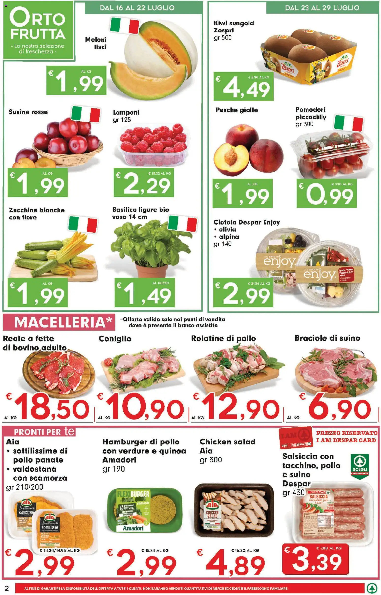Volantino Eurospar del 16/07/2026 | Pagina: 2 | Prodotti: Bovino, Tè, Basilico, Susine