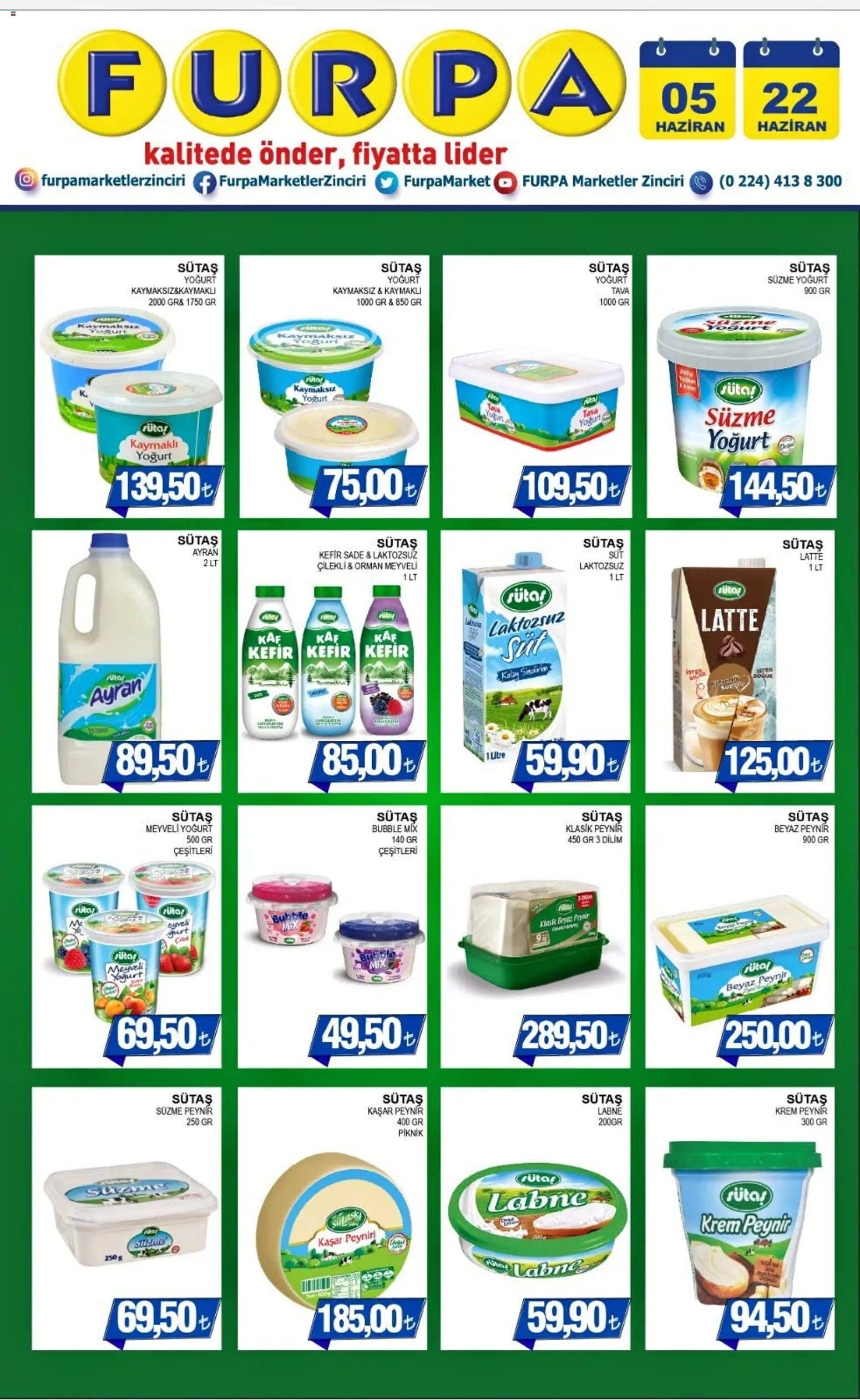 Furpa İndirim - 05.06.2026 tarihinden itibaren geçerlidir | Sayfa: 1 | Ürünler: Kefir, Krem, Peynir, Yoğurt