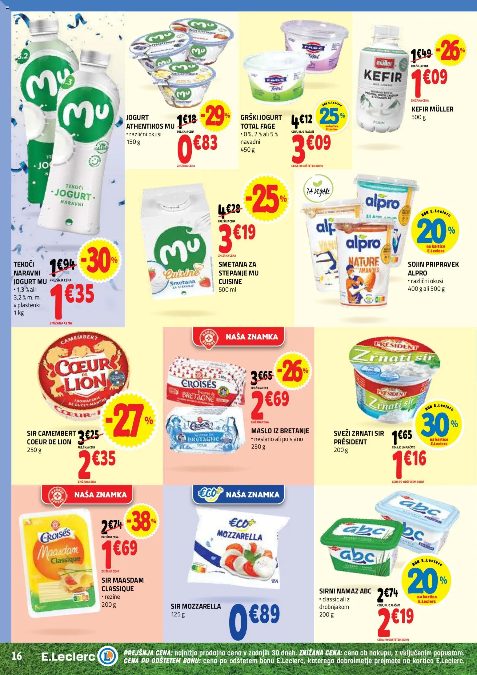 Novi E.leclerc katalog ponudbe – veljaven od 17.06.2026 | Stran: 16 | Izdelki: Kefir, Namaz, Sir, Smetana