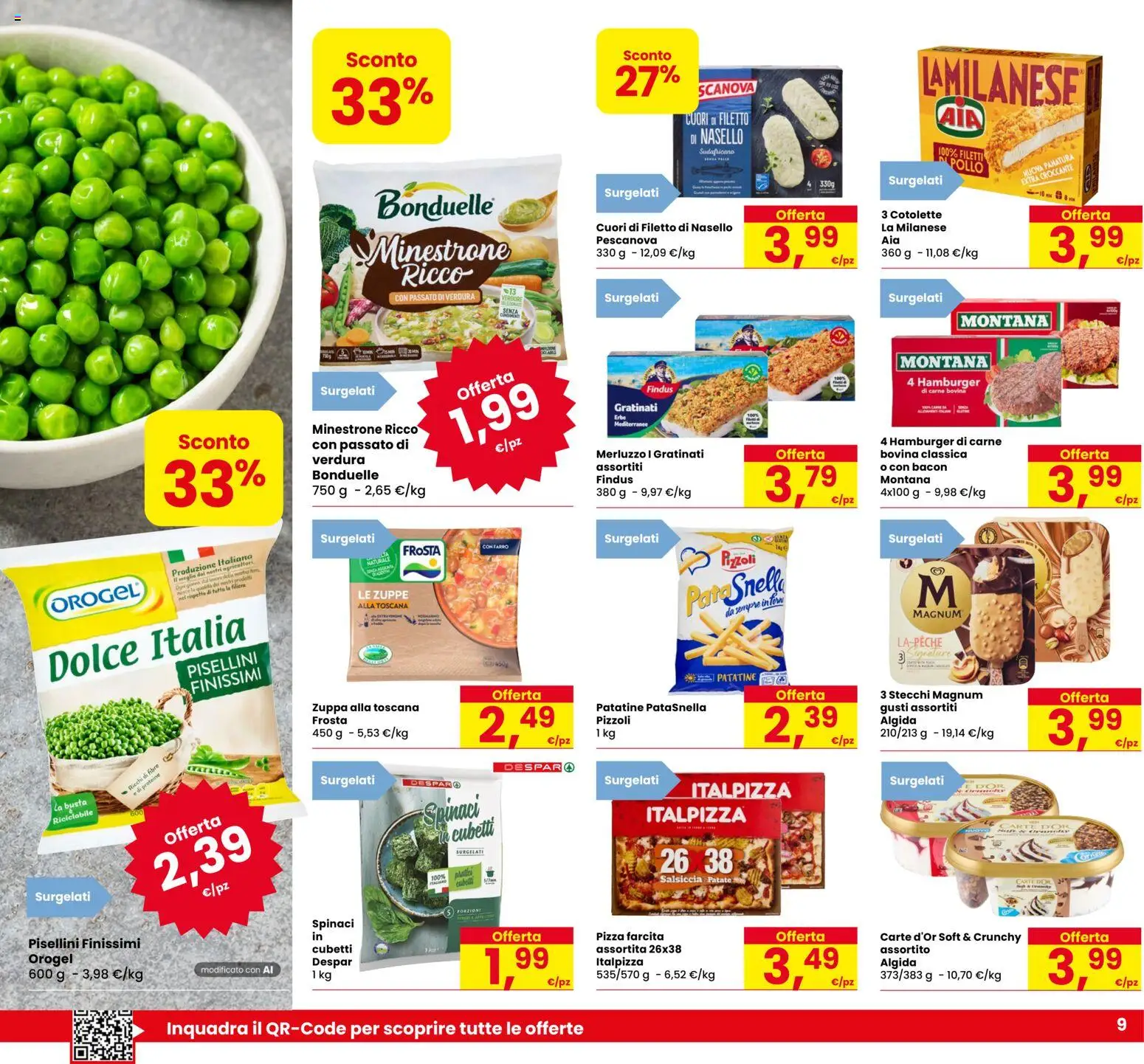 Volantino Eurospar del 29/10/2026 | Pagina: 9 | Prodotti: Minestrone, Patatine, Magnum, Spinaci