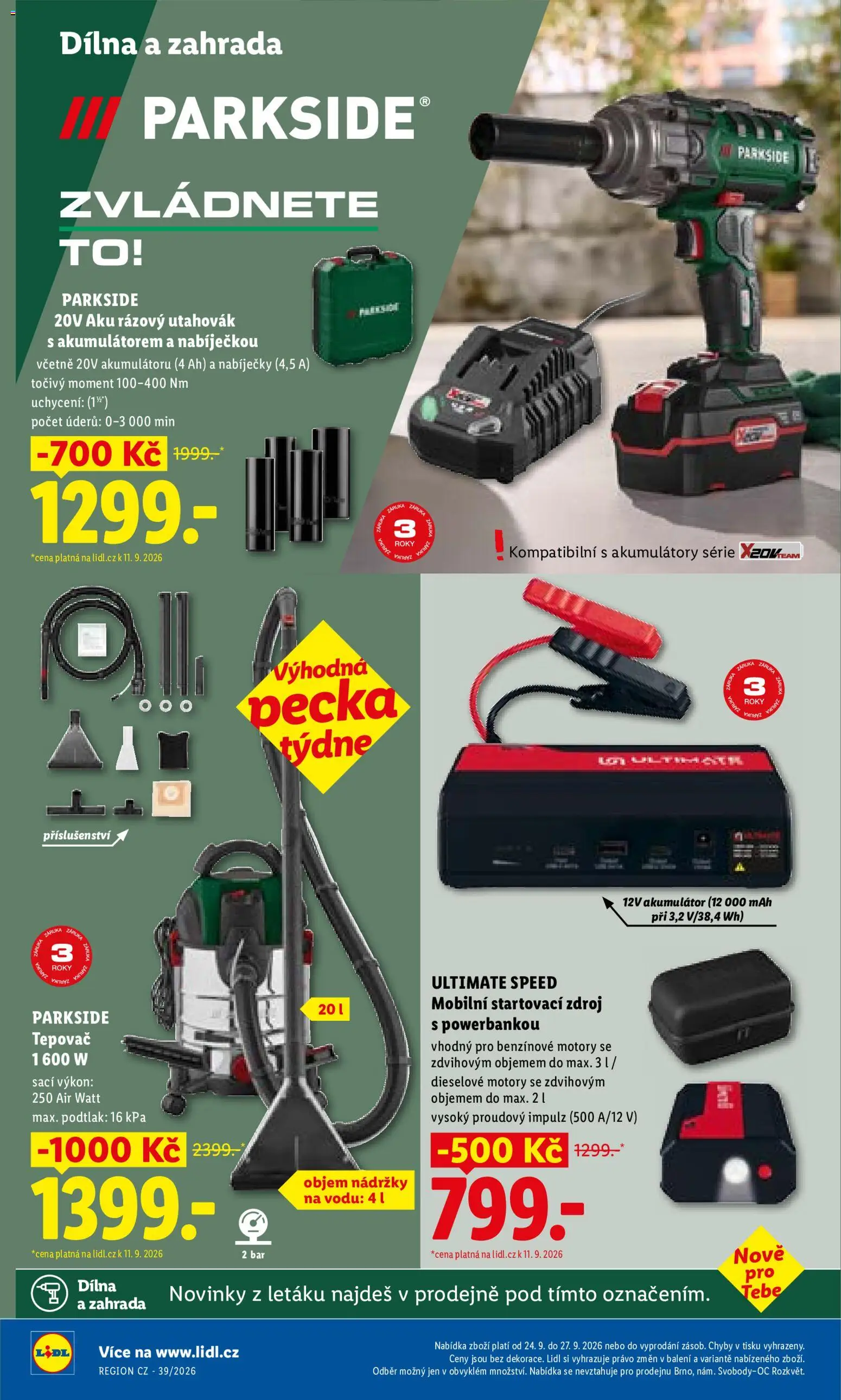 Lidl leták - Spotřební zboží od 21.09.2026 | Strana: 10 | Produkty: Rázový utahovák, Ultimate Speed, Startovací zdroj, Aku rázový utahovák