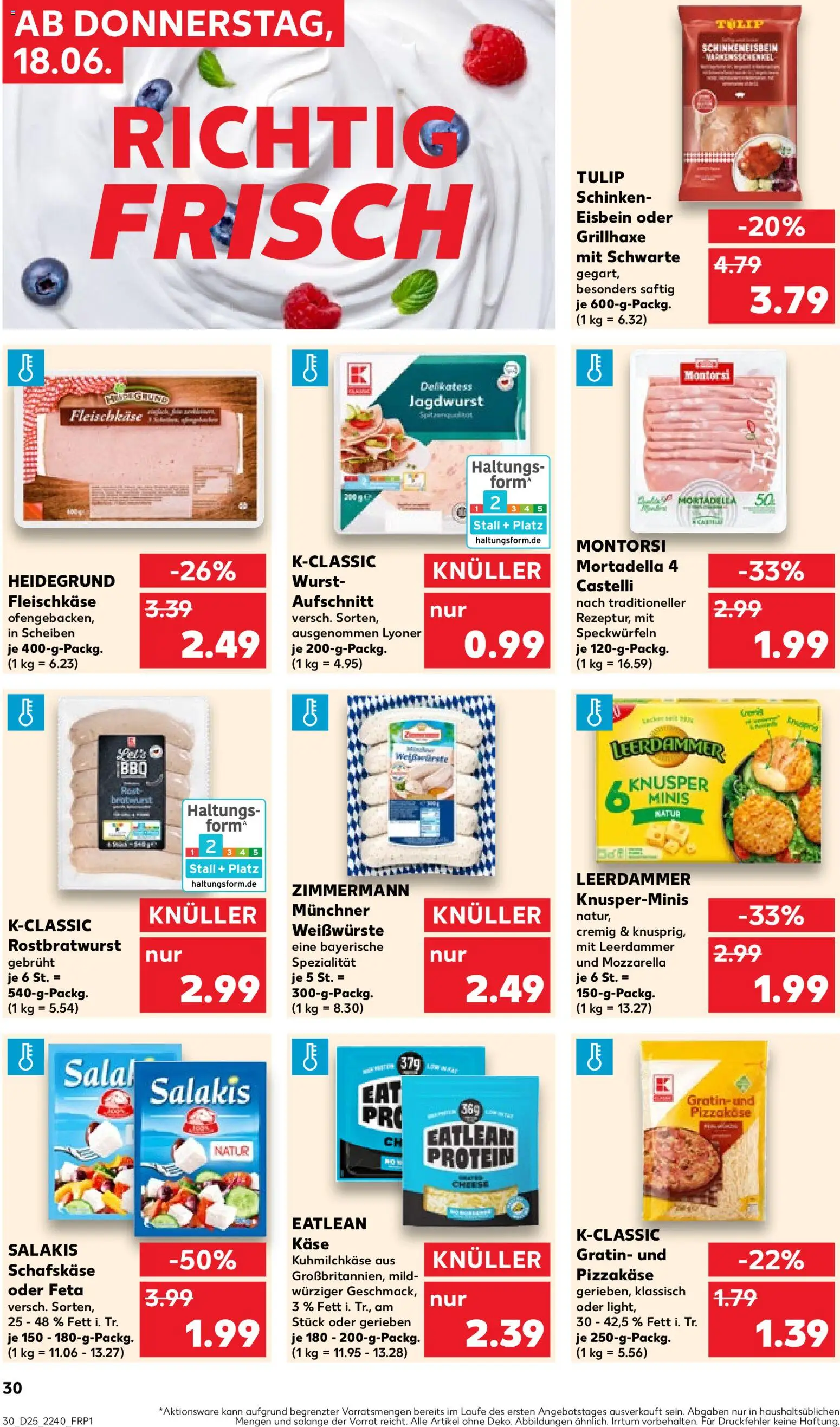 Kaufland Prospekt Speyer – gültig ab 18.06.2026 | Seite: 30 | Produkte: Käse, Bratwurst, Salakis, Pizza