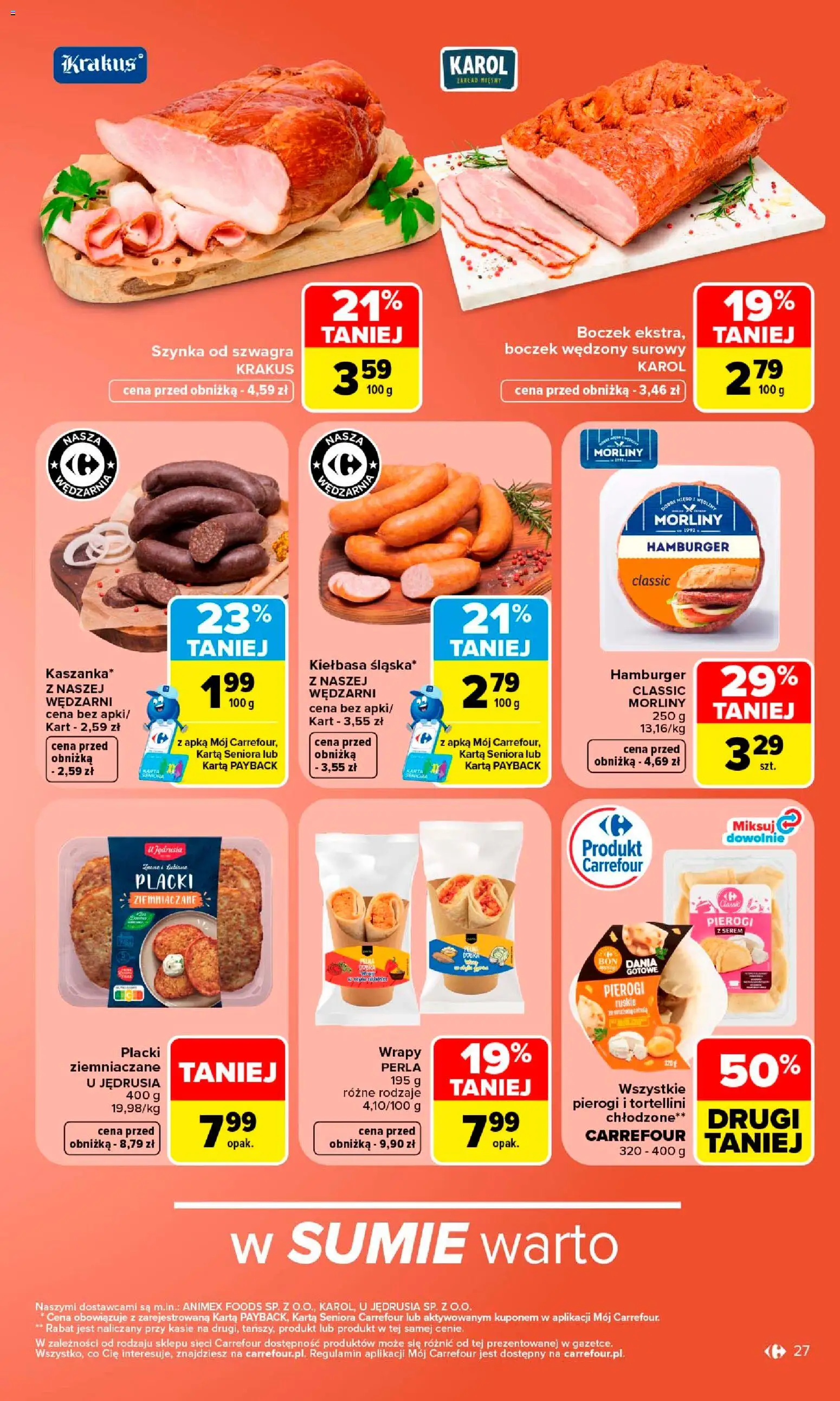 Carrefour gazetka od 10.08.2026 | Strona: 29 | Produkty: Pierogi, Boczek wędzony, Pierogi ruskie, Dania gotowe