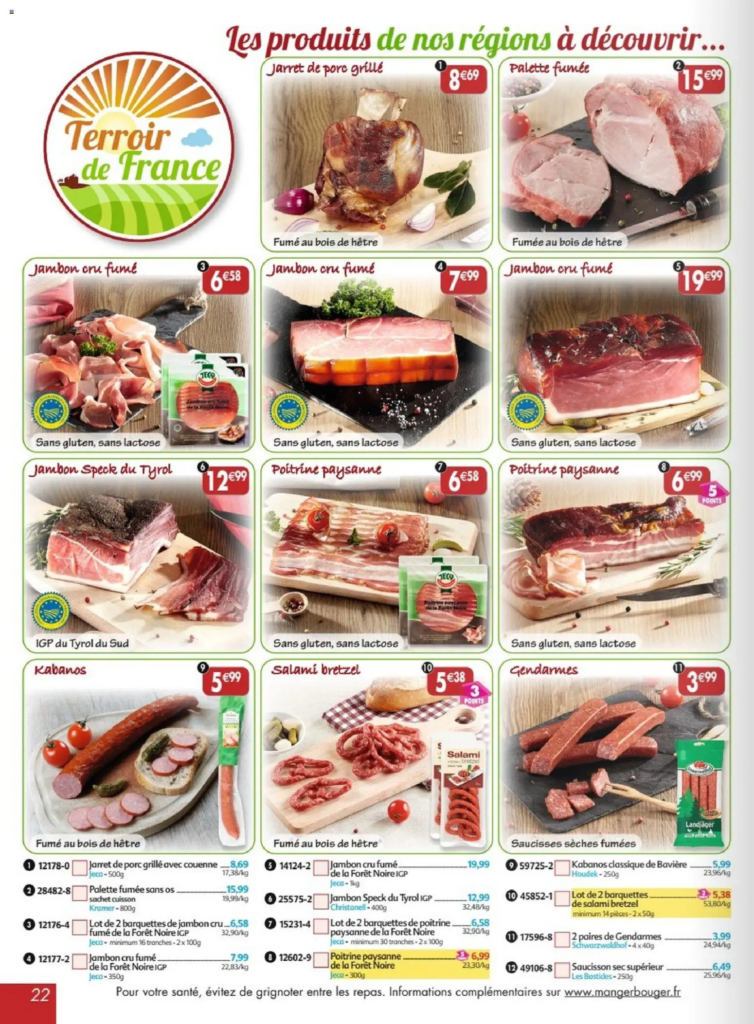 {H1} | Page: 22 | Produits: Saucisson, Jambon Cru, Jambon, Porc