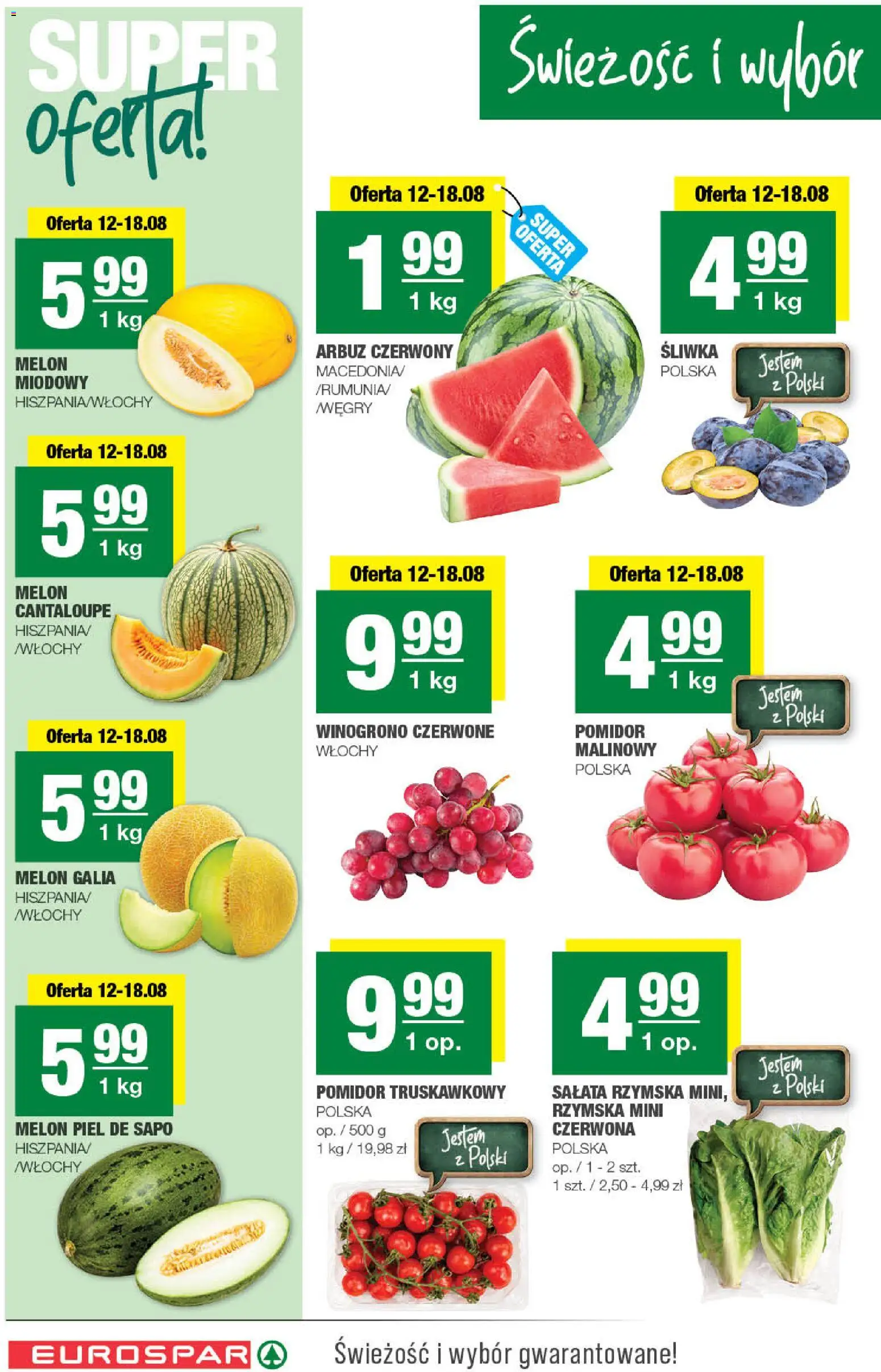 Spar gazetka - Eurospar od 12.08.2026 | Strona: 2 | Produkty: Arbuz, Melon, Winogrono, Pomidor