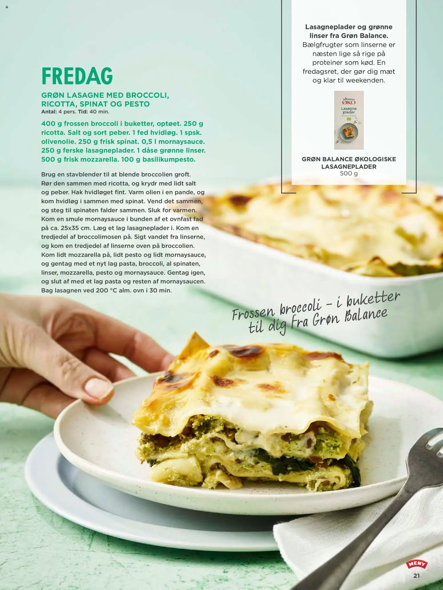 Meny tilbudsavis – gyldig fra 31/07/2026 | Side: 21 | Produkter: Lasagneplader, Broccoli, Hvidløg, Mozzarella