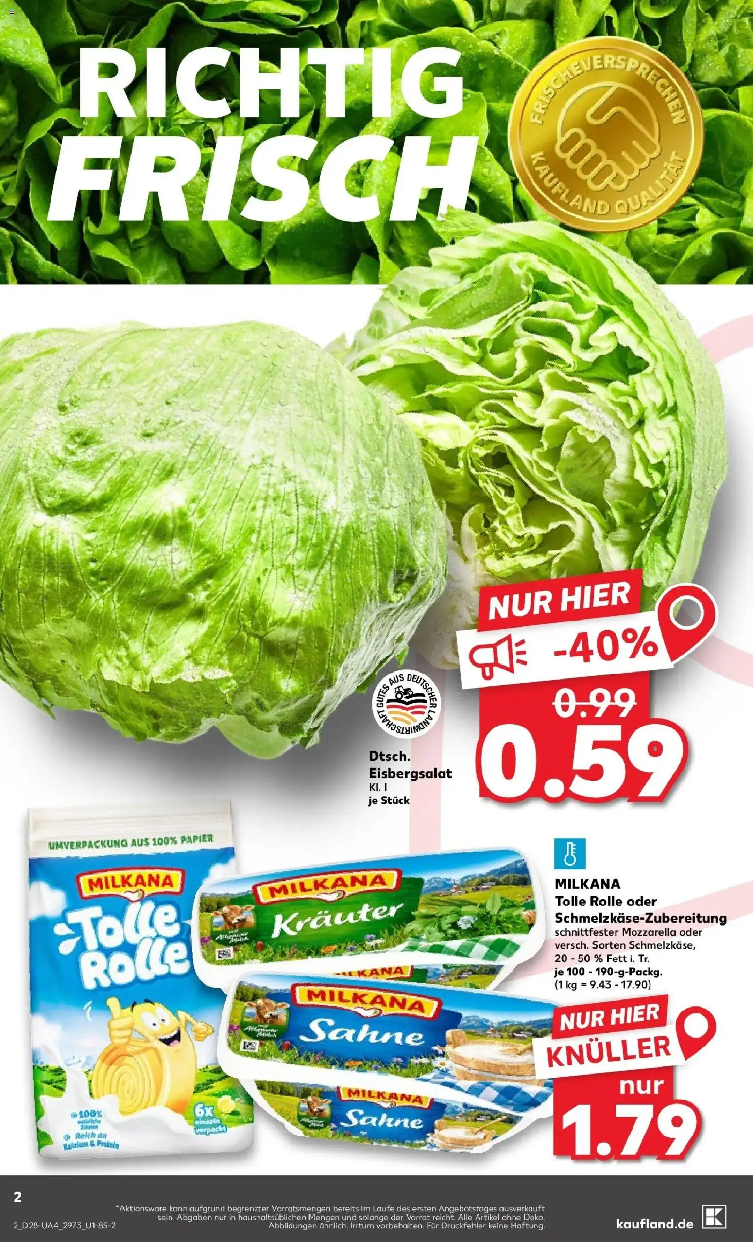 Kaufland Kaufland: Mo-Mi Der Wochenstart – gültig ab 05.07.2026 | Seite: 11 | Produkte: Milkana, Mozzarella, Eisbergsalat, Sahne